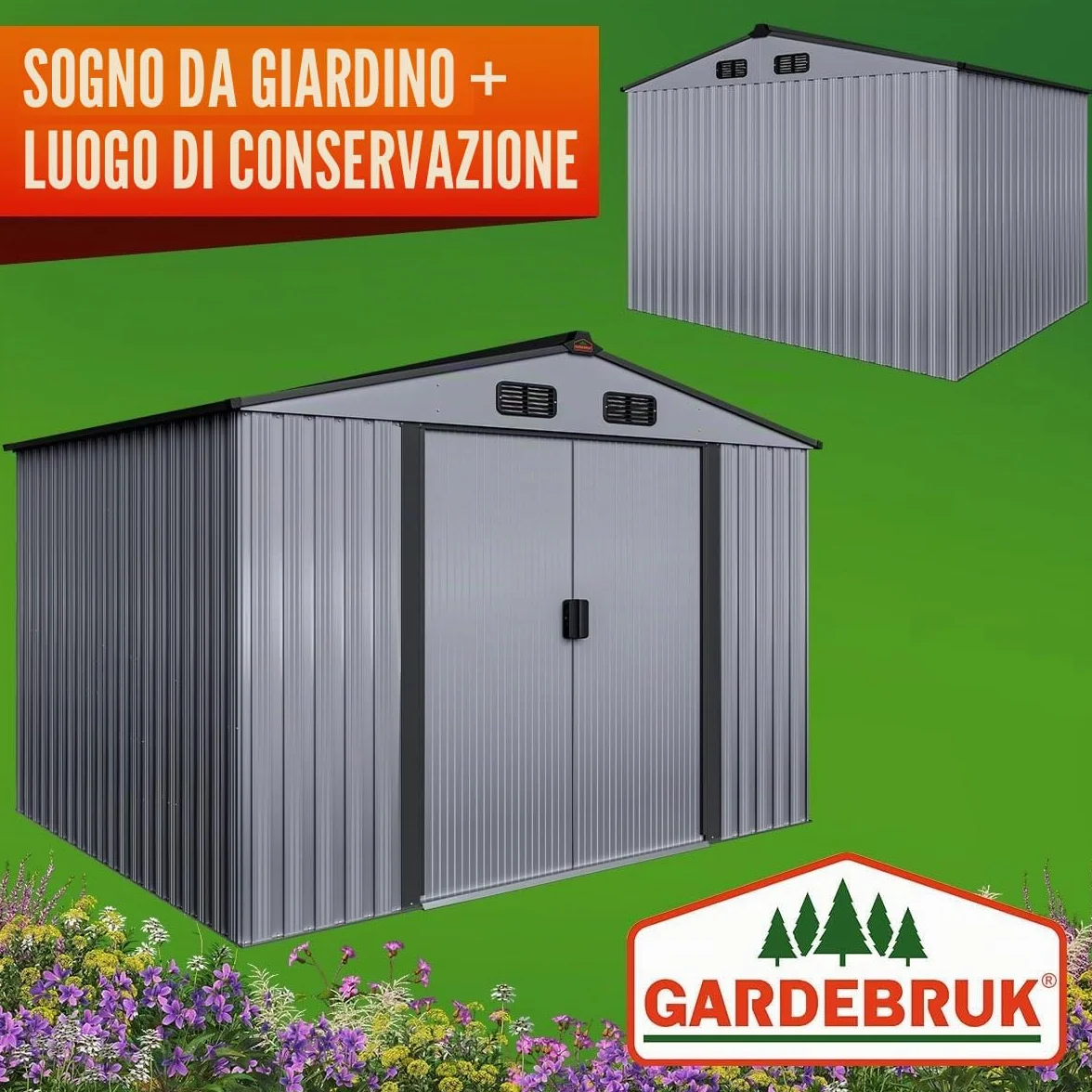 GARDEBRUK® Casetta per Attrezzi da Giardino Capanno in Metallo da Esterno 5m² con Base 260x205x180cm Capannone XXL