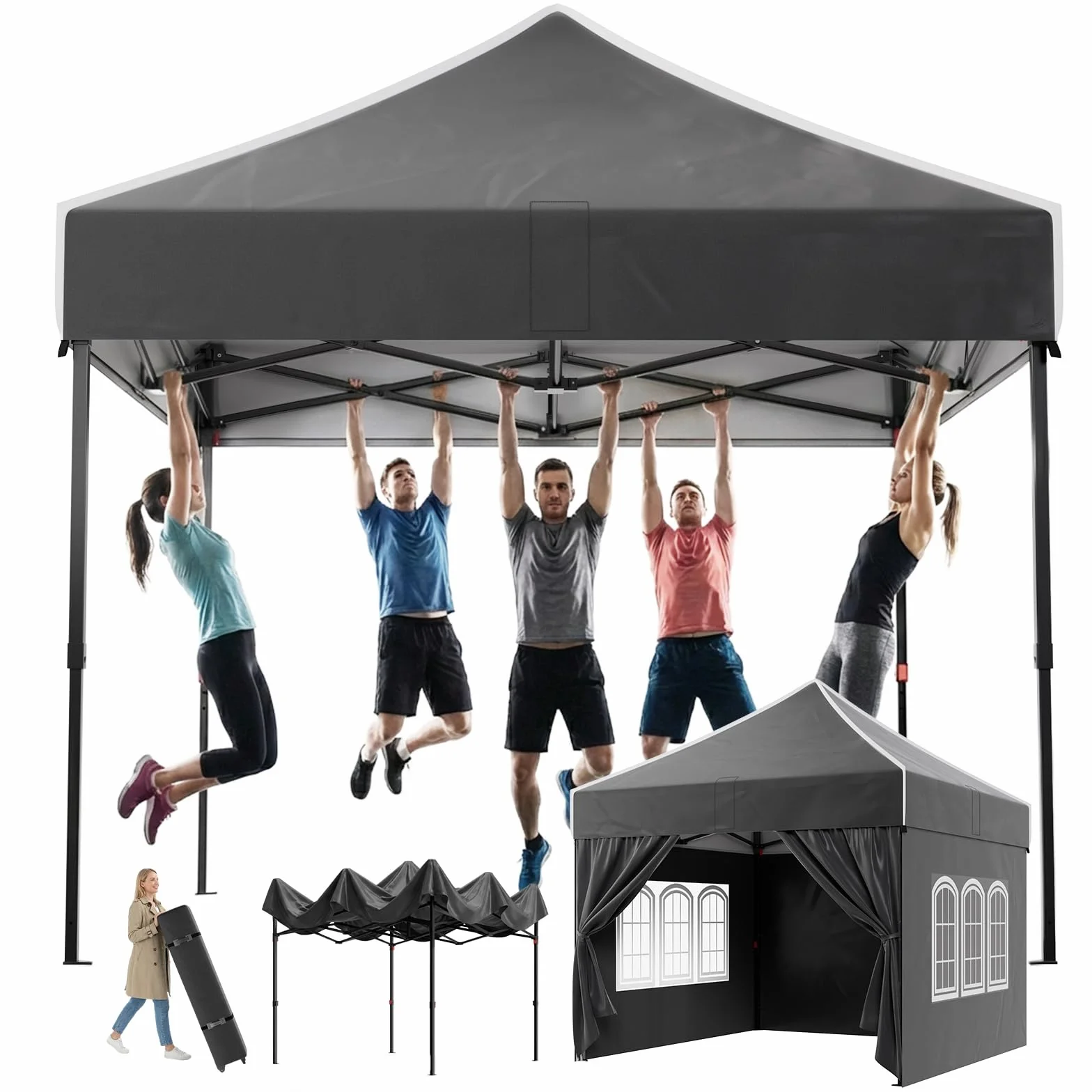 Devoko Gazebo 3x3 impermeabile pieghevole con pareti laterali protezione UV 50+ nero
