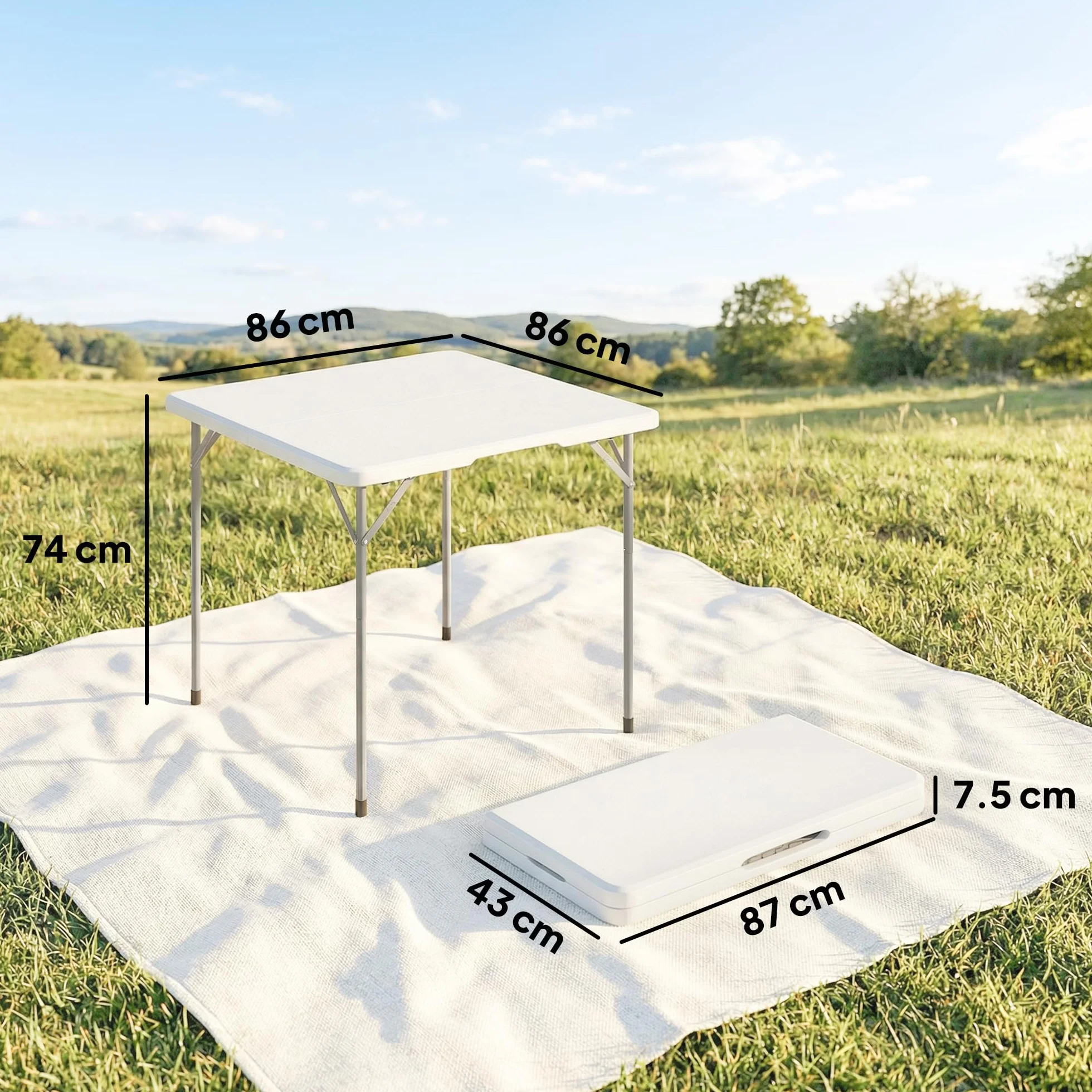 Outsunny Tavolo da Campeggio Pieghevole Quadrato 86x86x74 cm Bianco