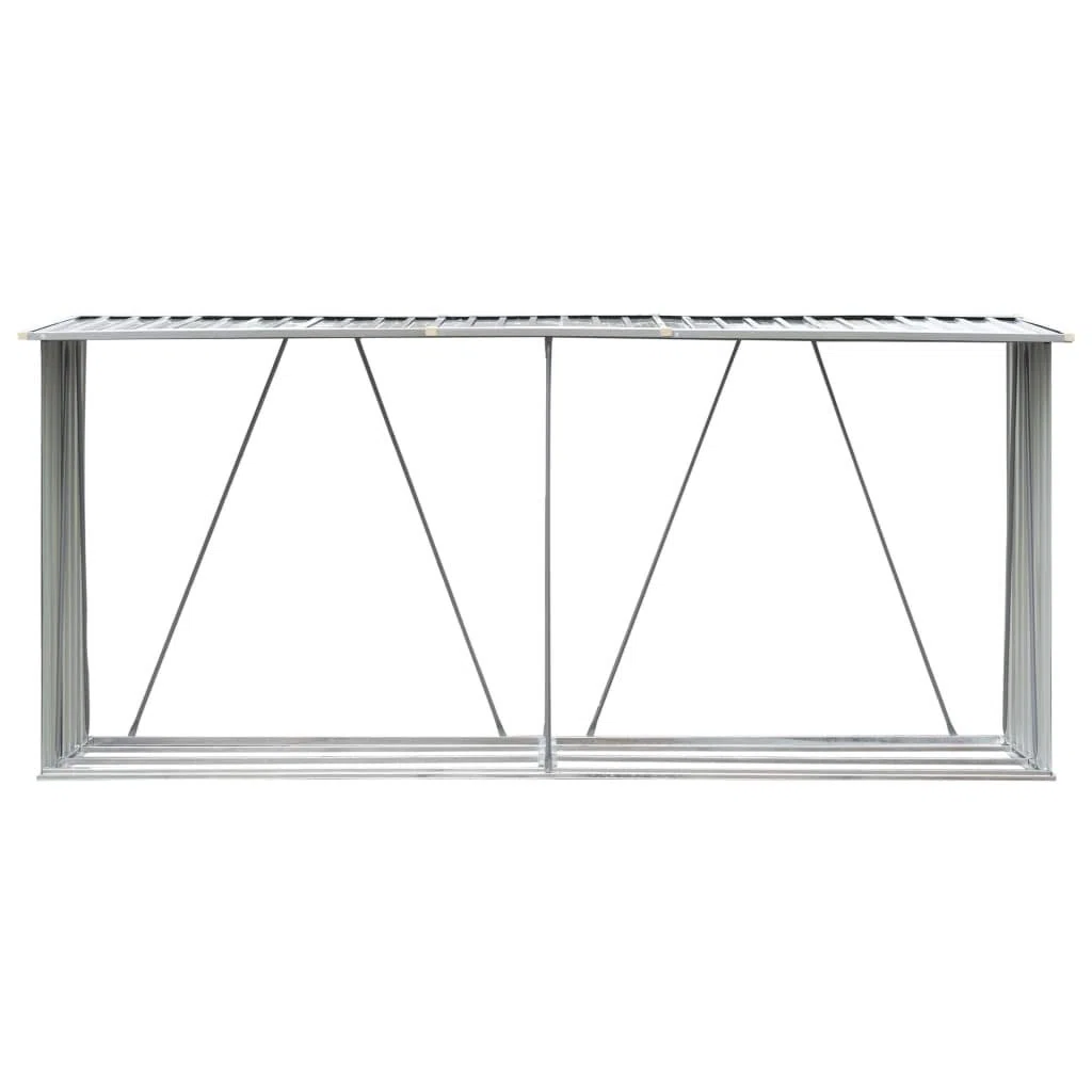 Legnaia da Esterno in Acciaio Galvanizzato 330x84x152cm Grigio Tetto Inclinato