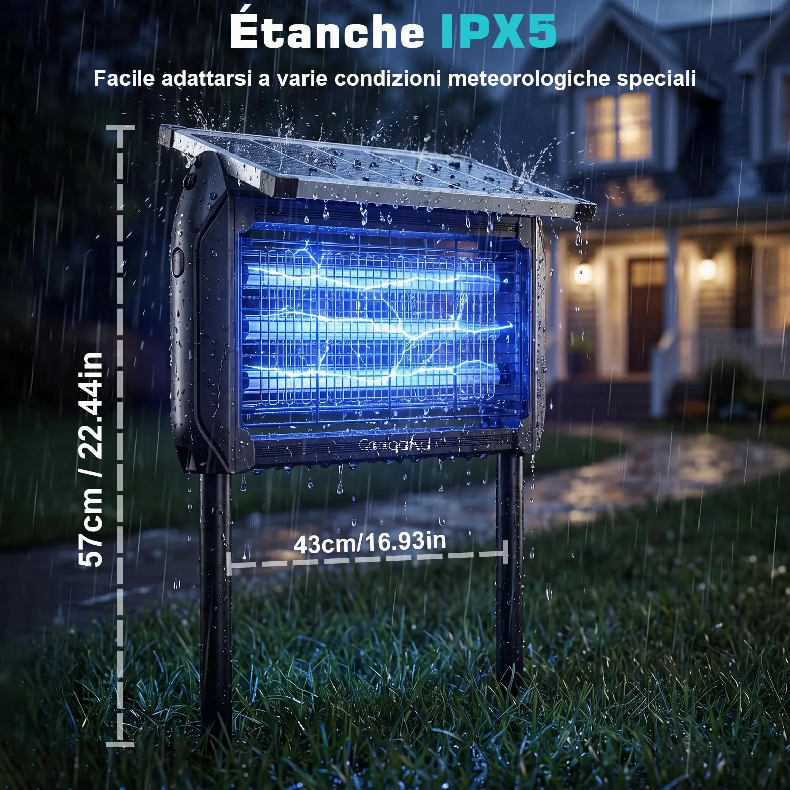 Lampada Antizanzare Elettrica Solare,Zanzariera Elettrica da Esterno 4000V, Ricarica Solare e USB,UV 10W, IPX5 Anti Mosche Elettrico Impermeabile, Ideale per Patio, Giardino e Campeggio