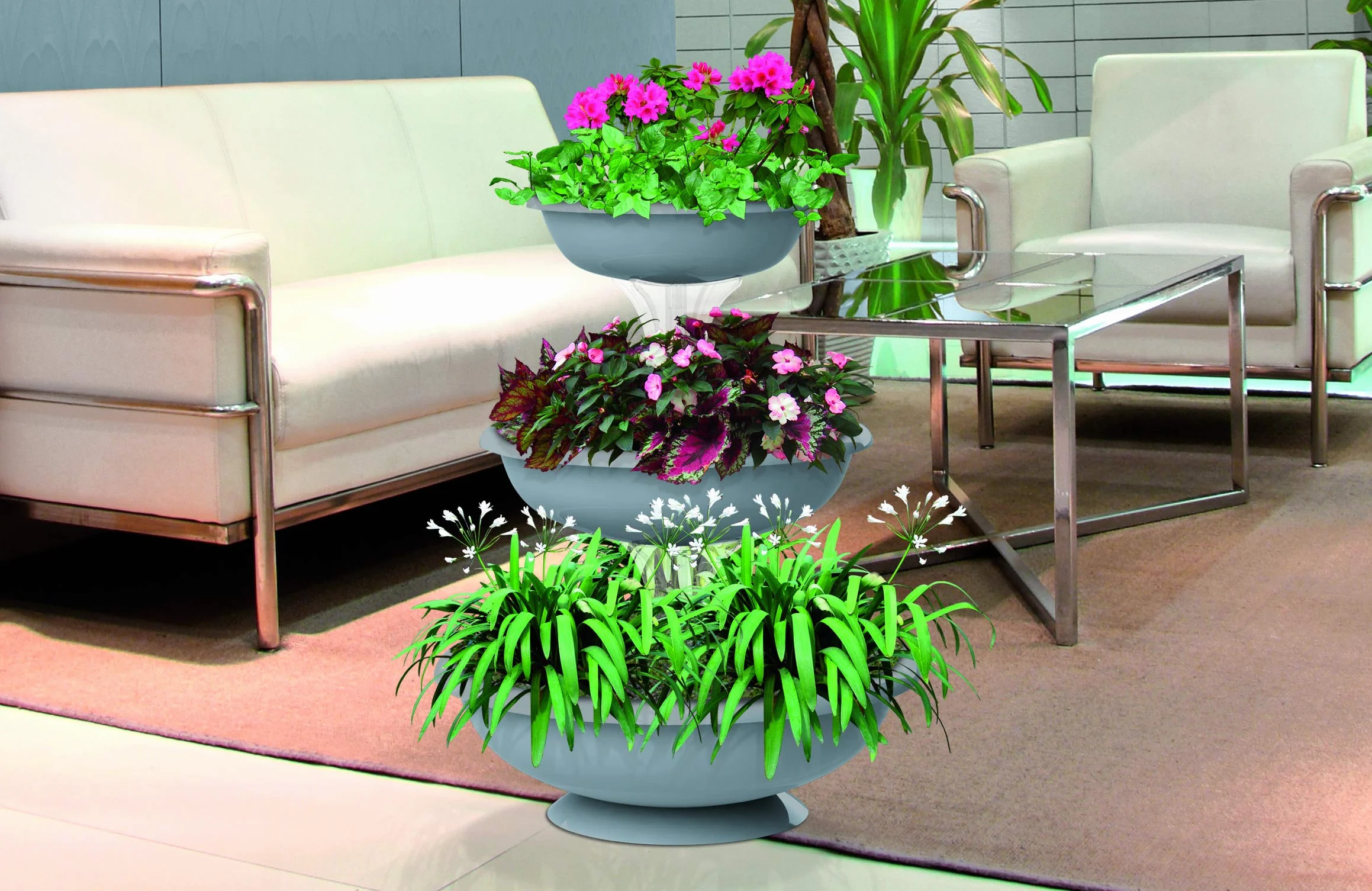 Bama 62001 Fontana di 3 Ciotole Fontana Kit, Grigio, 30 x 50 x 64 cm
