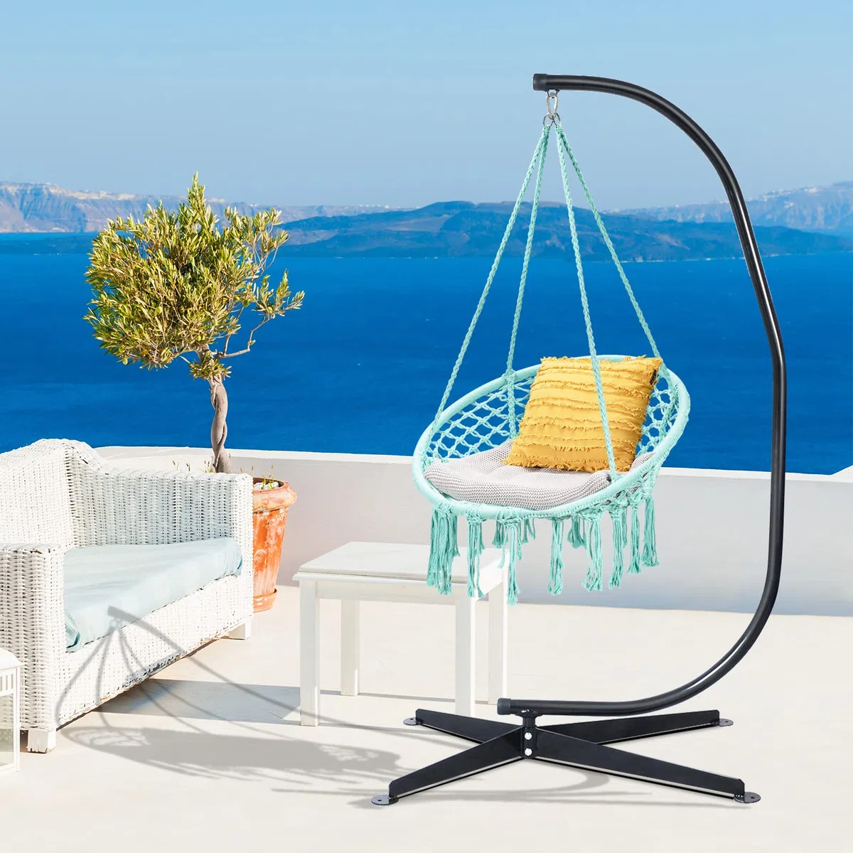 GOPLUS Sostegno per Sedia Sospesa 205cm Acciaio Carico 150kg Nero