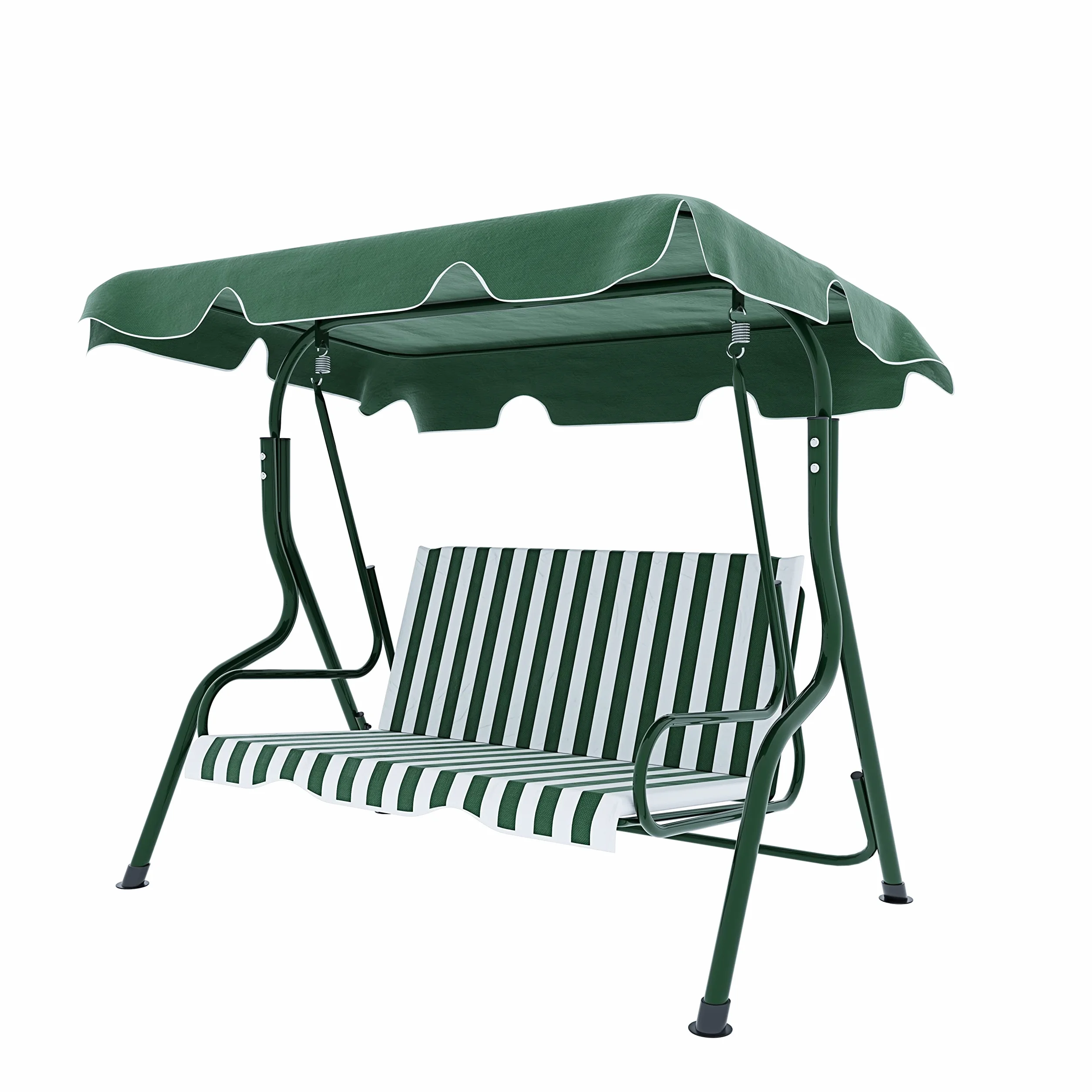 Dondolo 3 Posti Con Tettuccio Parasole Regolabile Cuscini Imbottiti Struttura Robusta In Acciaio Verniciato Da Esterno Giardino Balcone Terrazzo Piscina 170 x 110 x 153 Cm (Verde A Righe)