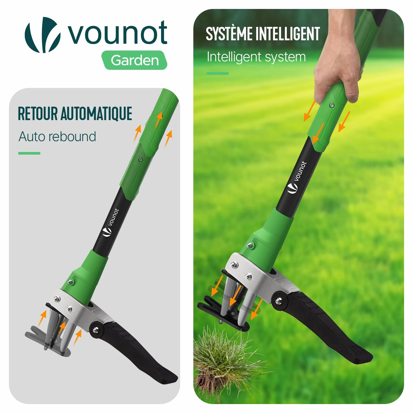 VOUNOT® Estrattore Manuale Erbacce con Artigli Acciaio Inox e Pedale, Estirpatore in Piedi Diserbante Erbacce Sarchiatore Attrezzi da Giardino, Strumento Diserbatrice Manuale Prato Manico Lungo 100cm
