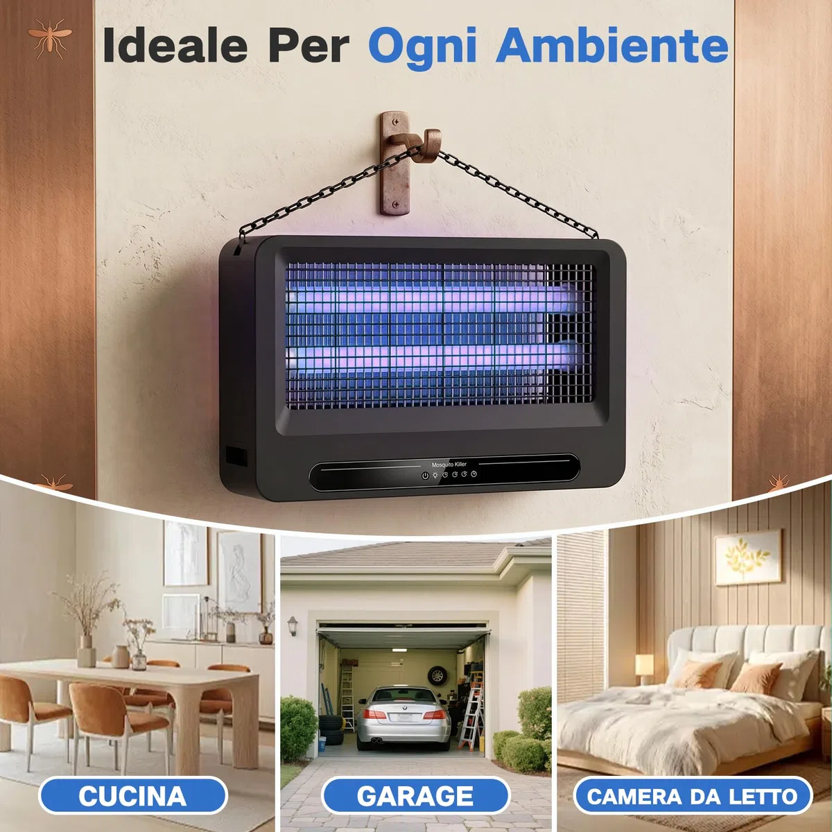 YFFU Lampada Antizanzare Elettrica 4000V per Interni Esterni, Antizanzare Elettrico con 2 Tubi UV Sostituibili, Elettrica Lampada Zanzare con Design Sospensabile Rimovibile per Camera e Cucina