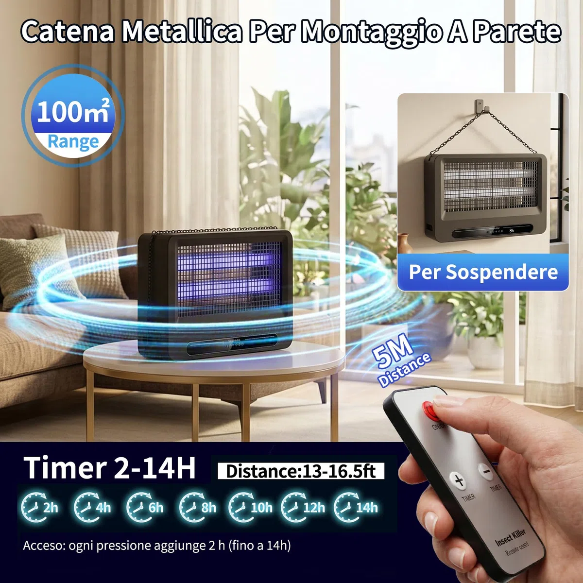YFFU Lampada Antizanzare Elettrica 4000V per Interni Esterni, Antizanzare Elettrico con 2 Tubi UV Sostituibili, Elettrica Lampada Zanzare con Design Sospensabile Rimovibile per Camera e Cucina