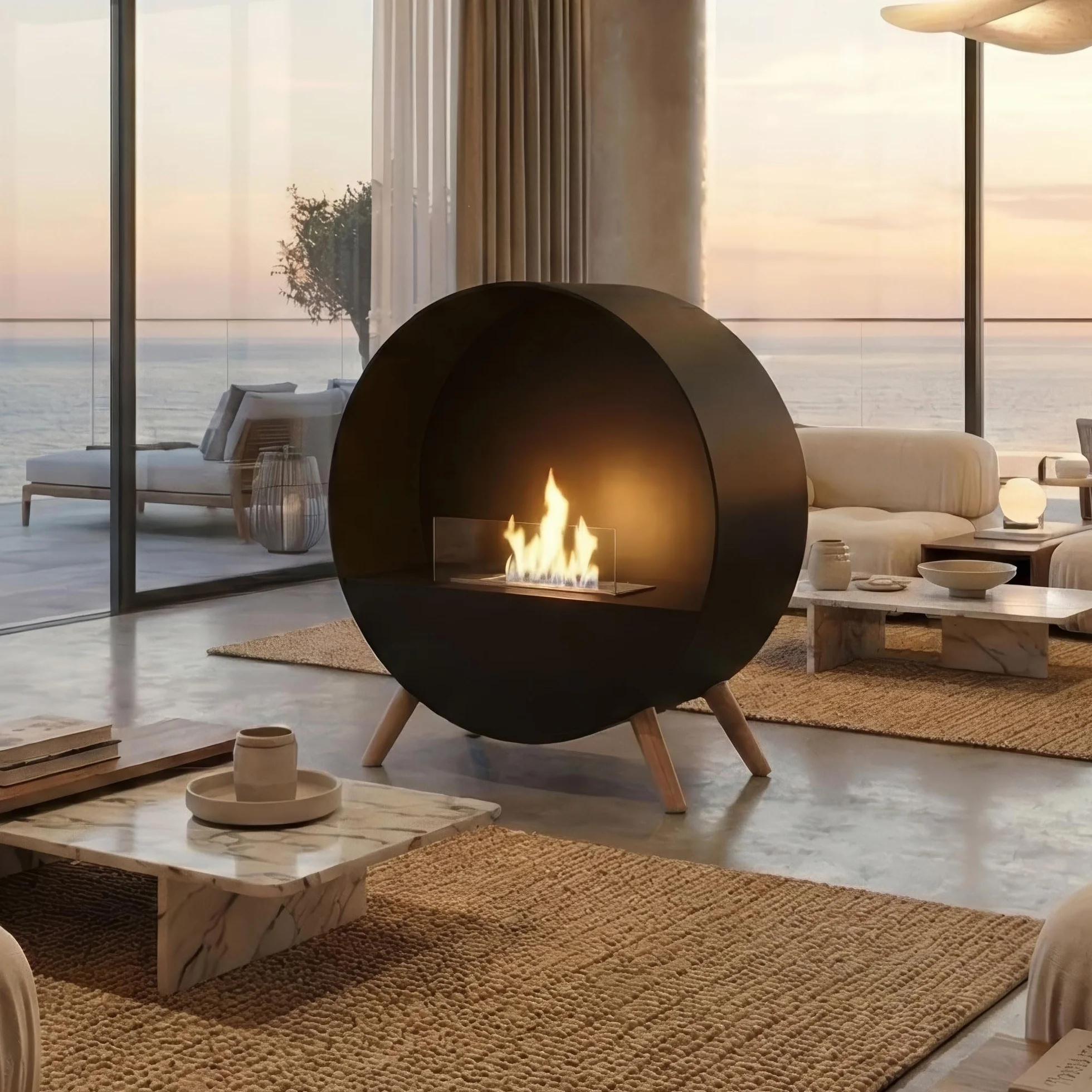 Frankystar Venere Camino da Pavimento 60x72x30 cm cdi Design da Interno Piedi in Legno di Pino Nero