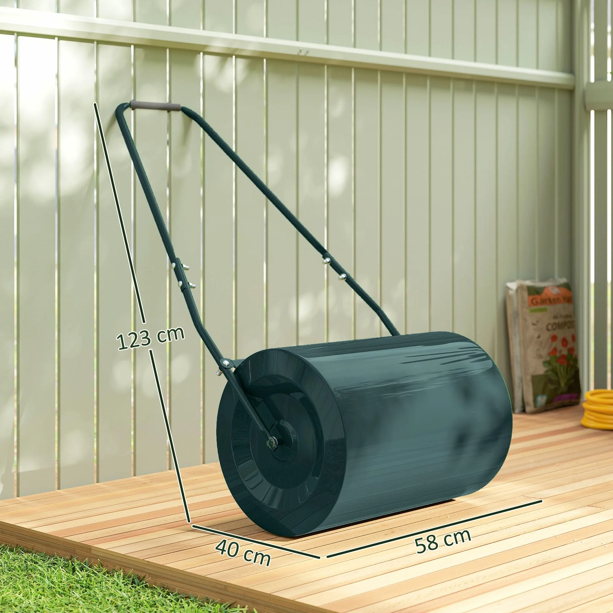 Outsunny Rullo per Prato da 30L di capacità con Maniglia Imbottita, Rullo Giardino in Acciaio Riempibile con Acqua/Sabbia, 102x50x30 cm, Verde Scuro