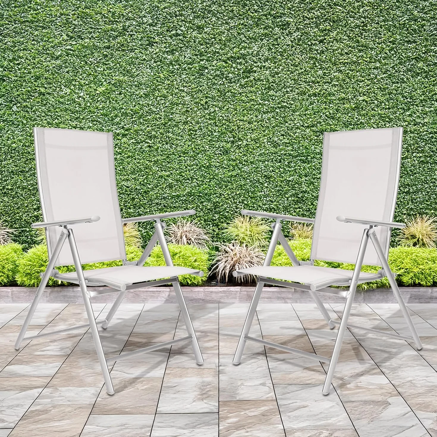Coppia da 2 Sedie Sdraio Pieghevoli da Giardino con Schienale Reclinabile in Acciaio Inox Tessuto Traspirante Resistenti all'Acqua Colore Grigio Sedia Terrazzo Poltrona Design Moderno - Trasparente