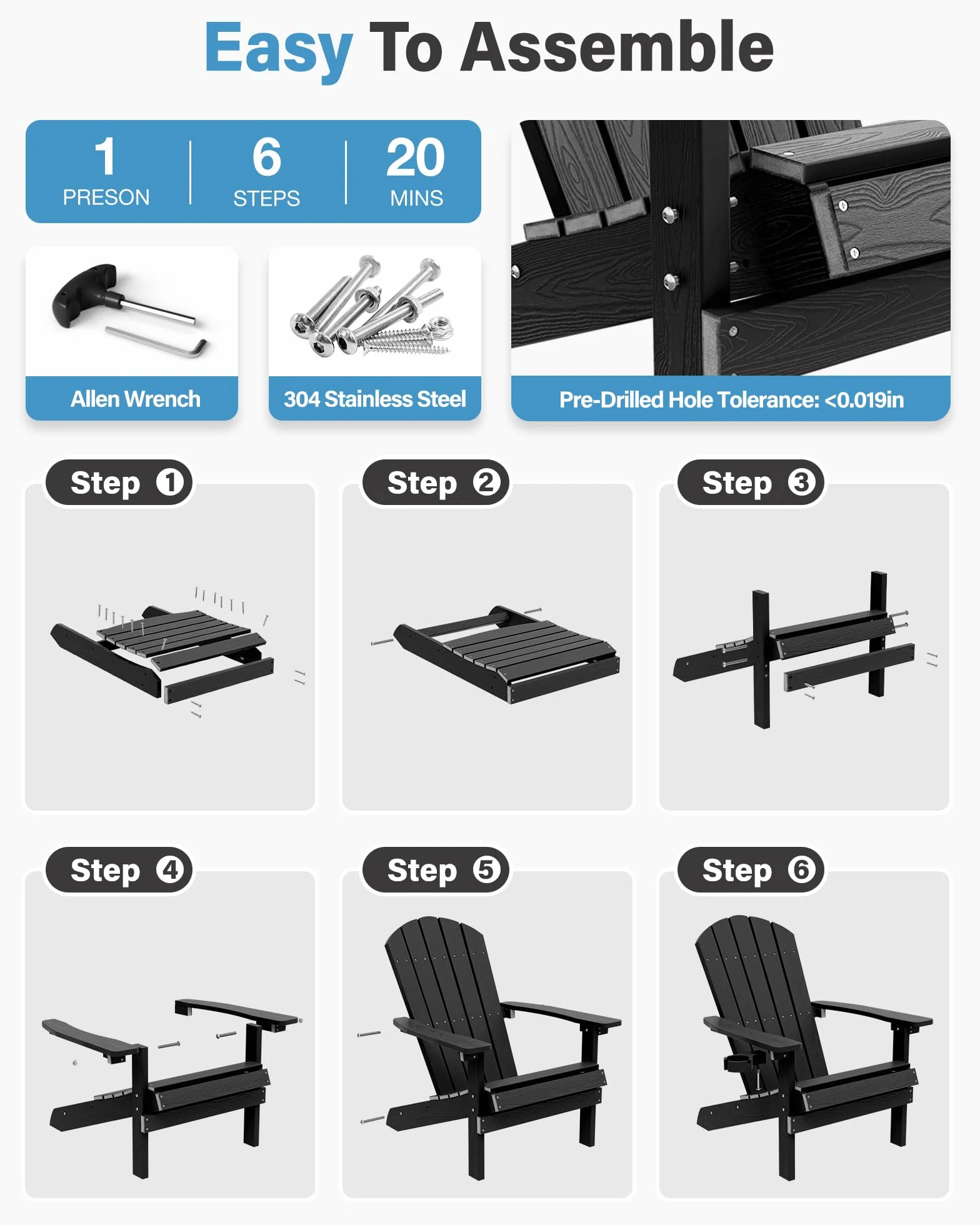 MXIMU Adirondack - Sedia da giardino per esterni, con schienale ergonomico e confortevole, resistente ai fianchi, con portabicchieri, per tutte le condizioni atmosferiche, per patio, braciere