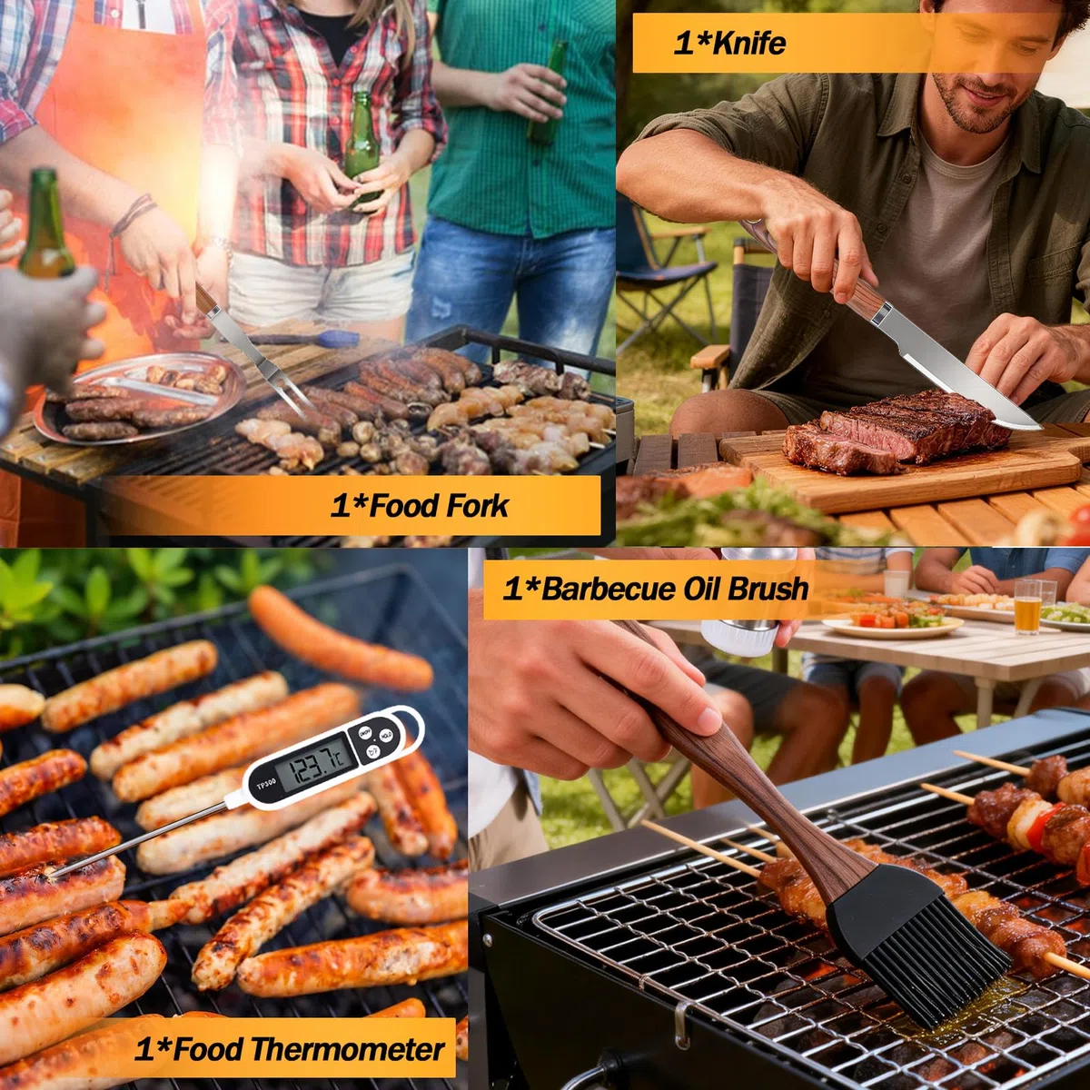 31 Pezzi Set Accessori Barbecue Professionale,Kit Barbecue con Borsa Porta Attrezzi Barbecue,Attrezzi Barbecue in Acciaio Inossidabile,Regalo per Uomo,per Campeggio,Picnic (31 Pezzi)