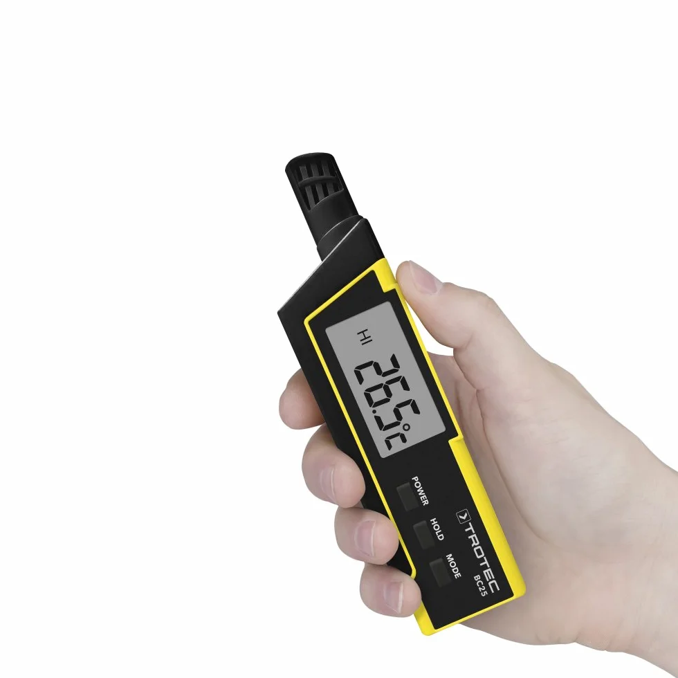 TROTEC Igrometro BC25 – Misuratore di umidità dell'aria e termometro – Campo di misura da -20 °C a +50 °C, indice di calore (HI), temperatura percepita (WBGT)