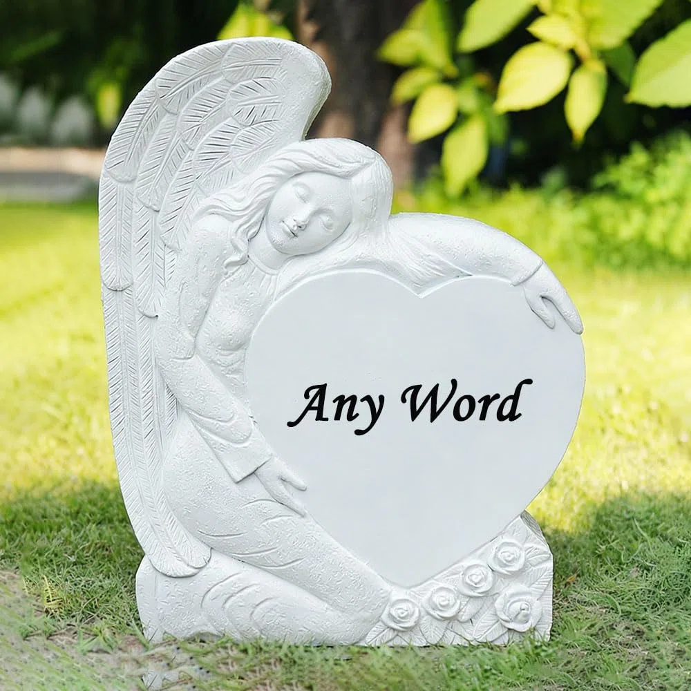 Pietre commemorative da giardino personalizzate con angelo inciso per cimitero