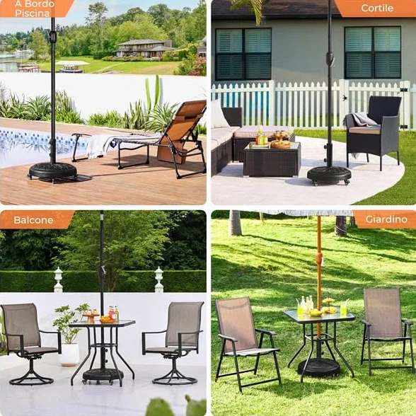Yaheetech Base per Ombrellone da Giardino 24,7 kg in Resina e Metallo con 4 Ruote e Freni per Pali da Ø34/38/48mm con 2 Manopole Cortile Piscina Esterno Nero