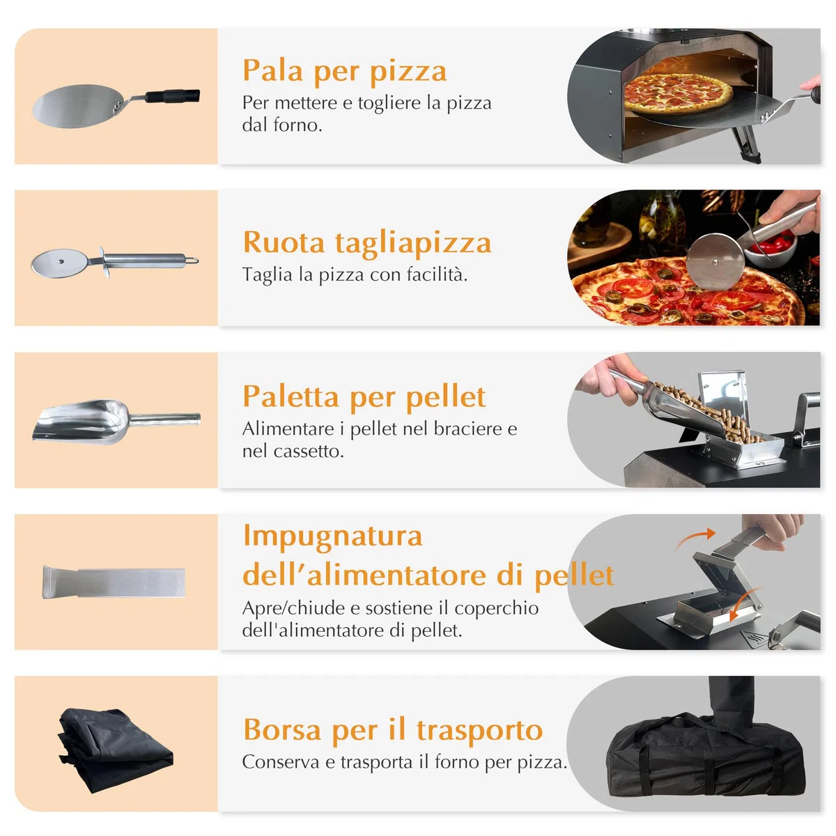 Forno per Pizza da Esterno KitchenBoss Acciaio Inox 12'' Palla e Pietra per Pizza Pellet Carbone Bricchette