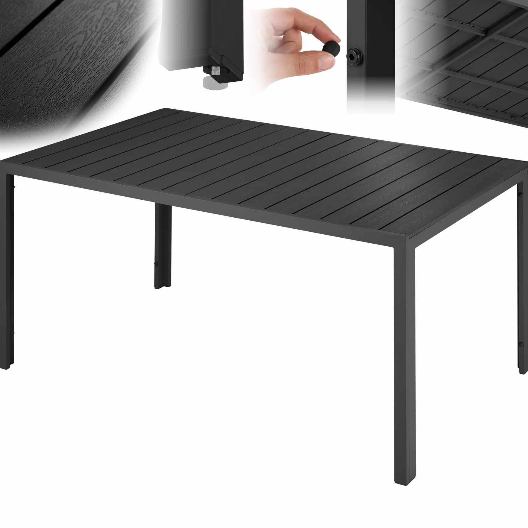 Tectake Tavolo da Giardino Rettangolare Alluminio Inossidabile 150x90x74,5 cm Nero