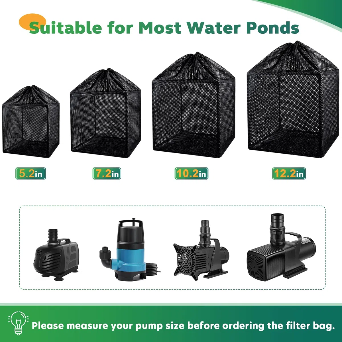 OUMEE Contenitore per filtro a pompa, borsa barriera per laghetti, grandi sacchetti a rete per filtri per laghetti d'acqua all'aperto (13,2 cm)