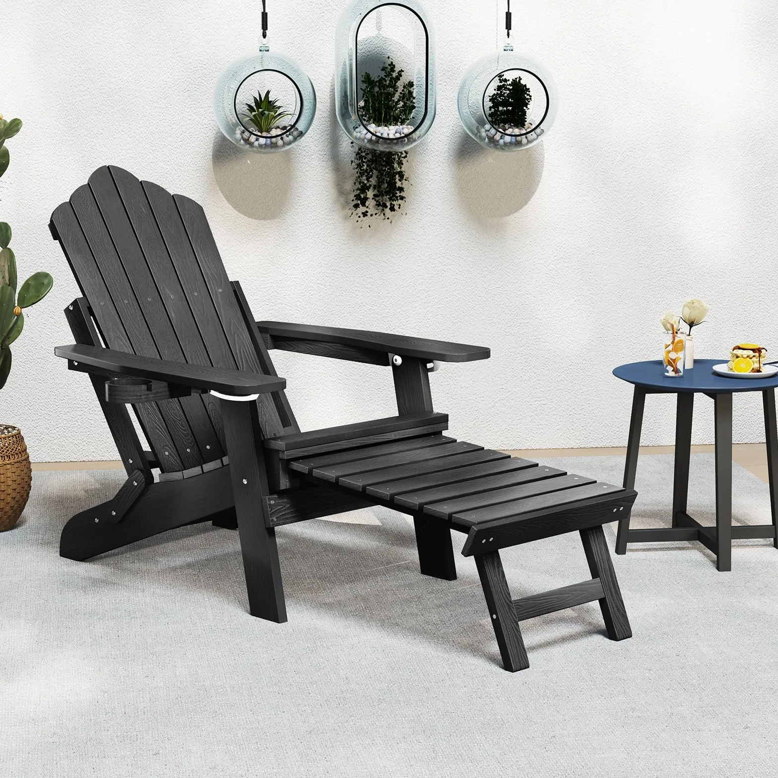 RELAX4LIFE Sedia Adirondack Esterno Pieghevole Schienale Regolabile Poggiapiedi Retrattile Portabicchiere