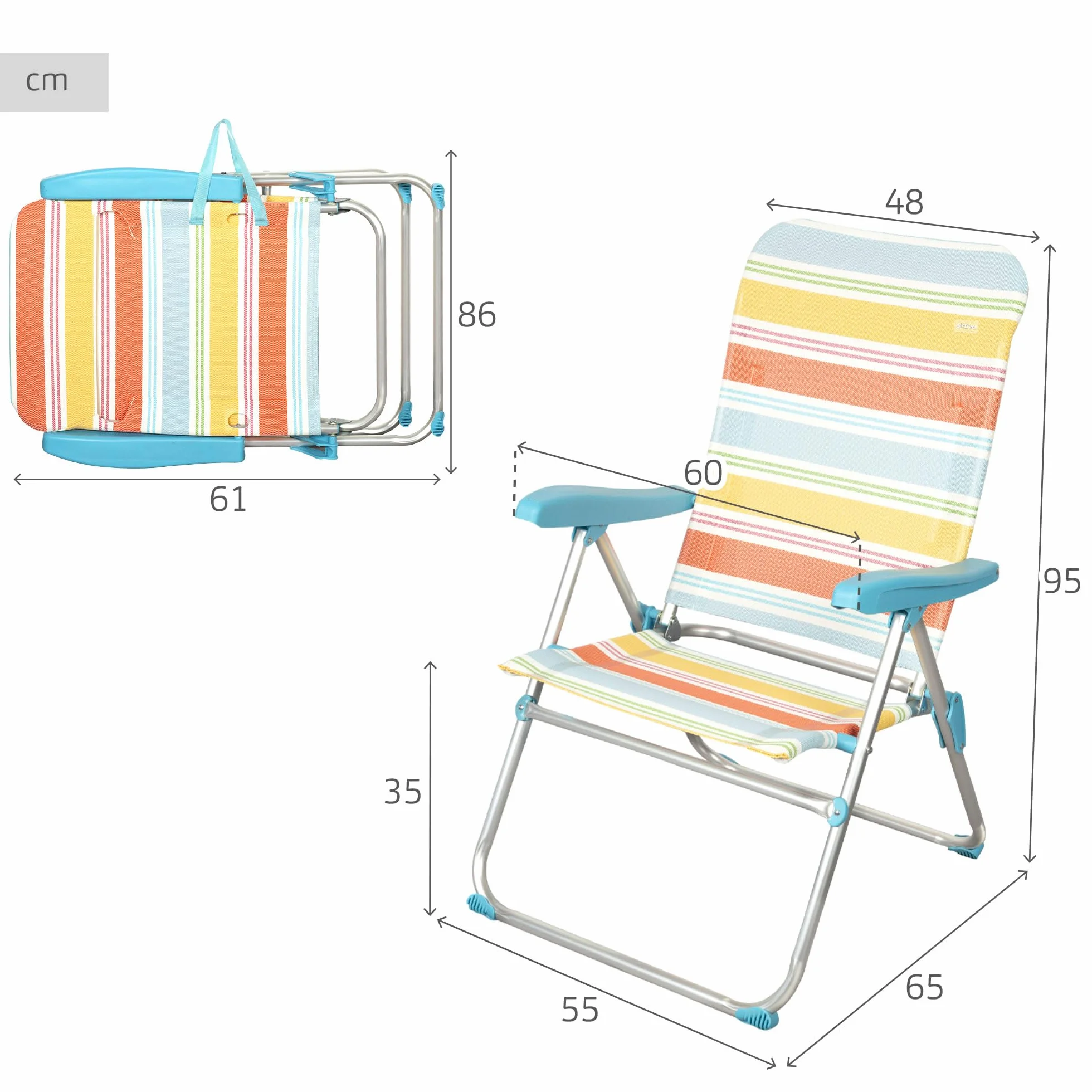 AKTIVE Sedia da spiaggia pieghevole, 47x63x93 cm, reclinabile in 5 posizioni, alluminio e textilene