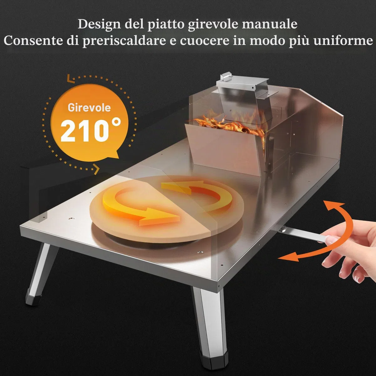 KitchenBoss Forno per Pizza da Esterno in Acciaio Inox 12'' con Pietra per Pizza a Legna