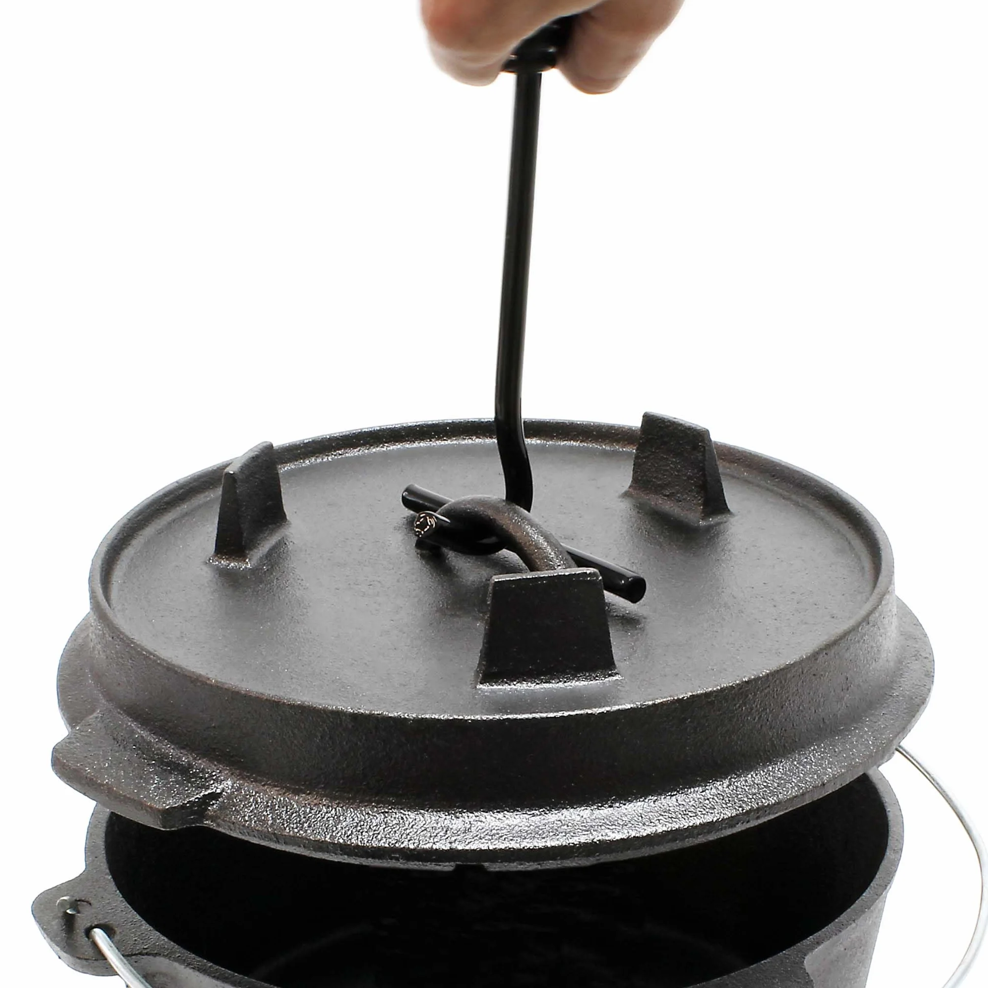 Wiltec Dutch Oven Forno Olandese con Pentola in ghisa 4l sottopentola e solleva coperchio per fuoco campeggio