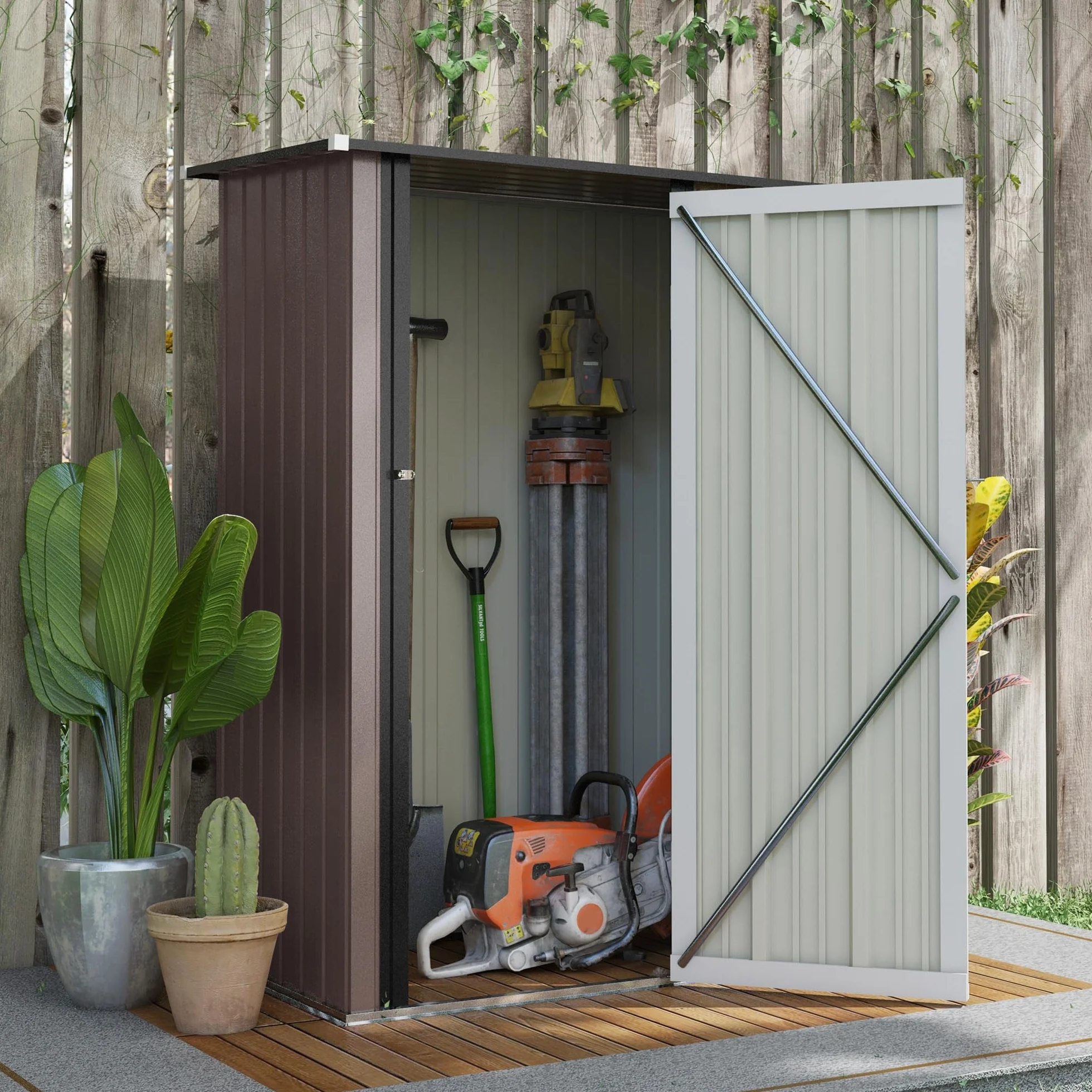 Outsunny Casetta da Giardino Porta Utensili in Lamiera di Acciaio 142x84x189cm Marrone