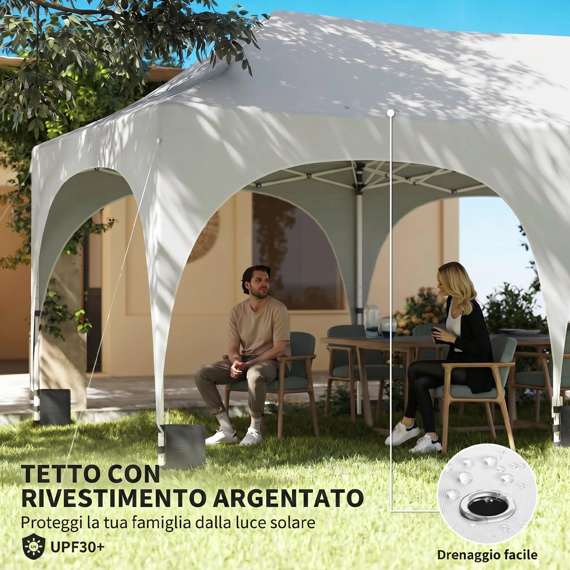 Outsunny Gazebo 3x6 m Pieghevole Pop Up Altezza Regolabile con Pareti Laterali UV30+ per Esterno Grigio Chiaro/Bianco