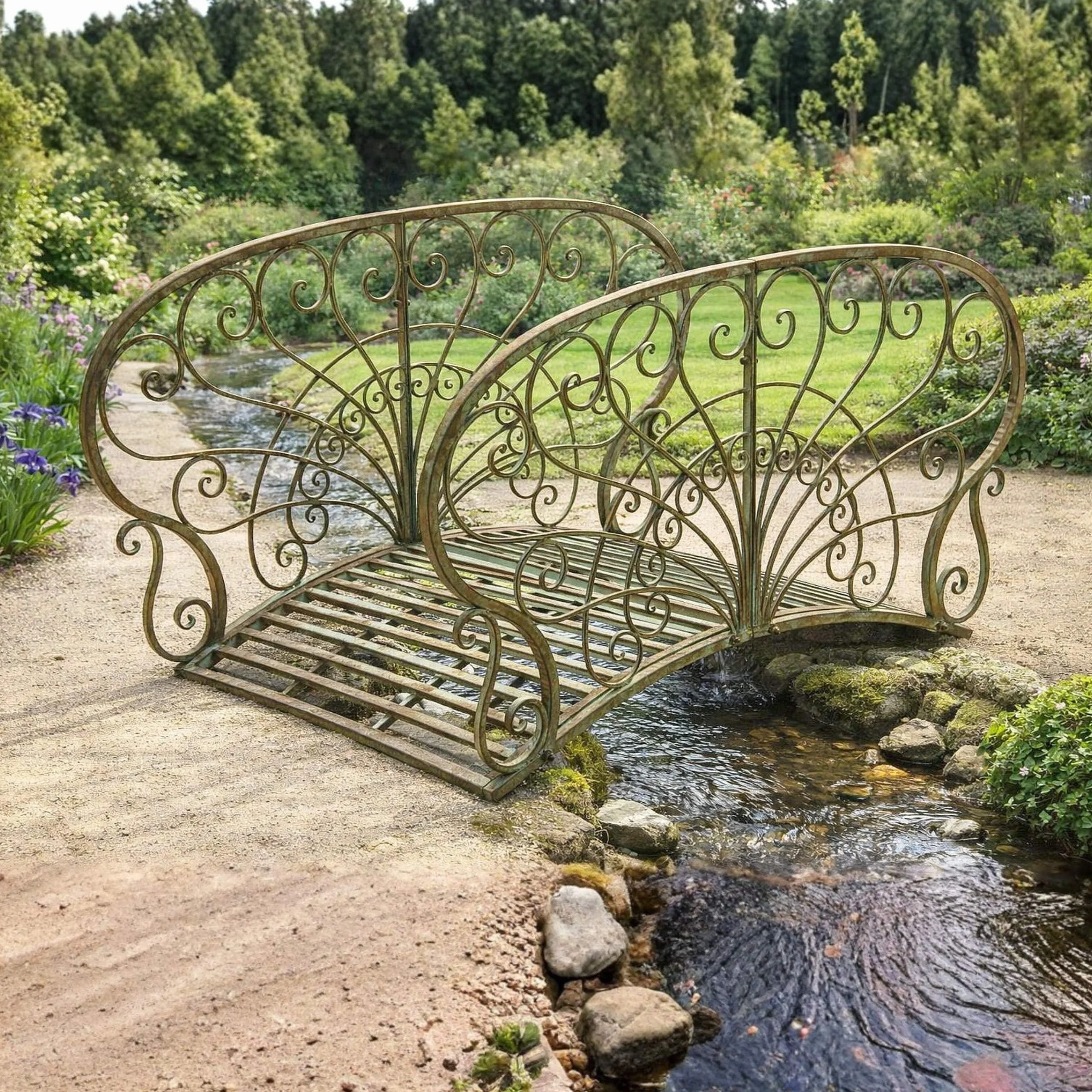 DanDiBo Ponte da giardino in metallo con ringhiera, 150 cm, antico 150106, ponte da giardino, ponte in metallo, per mobili da giardino