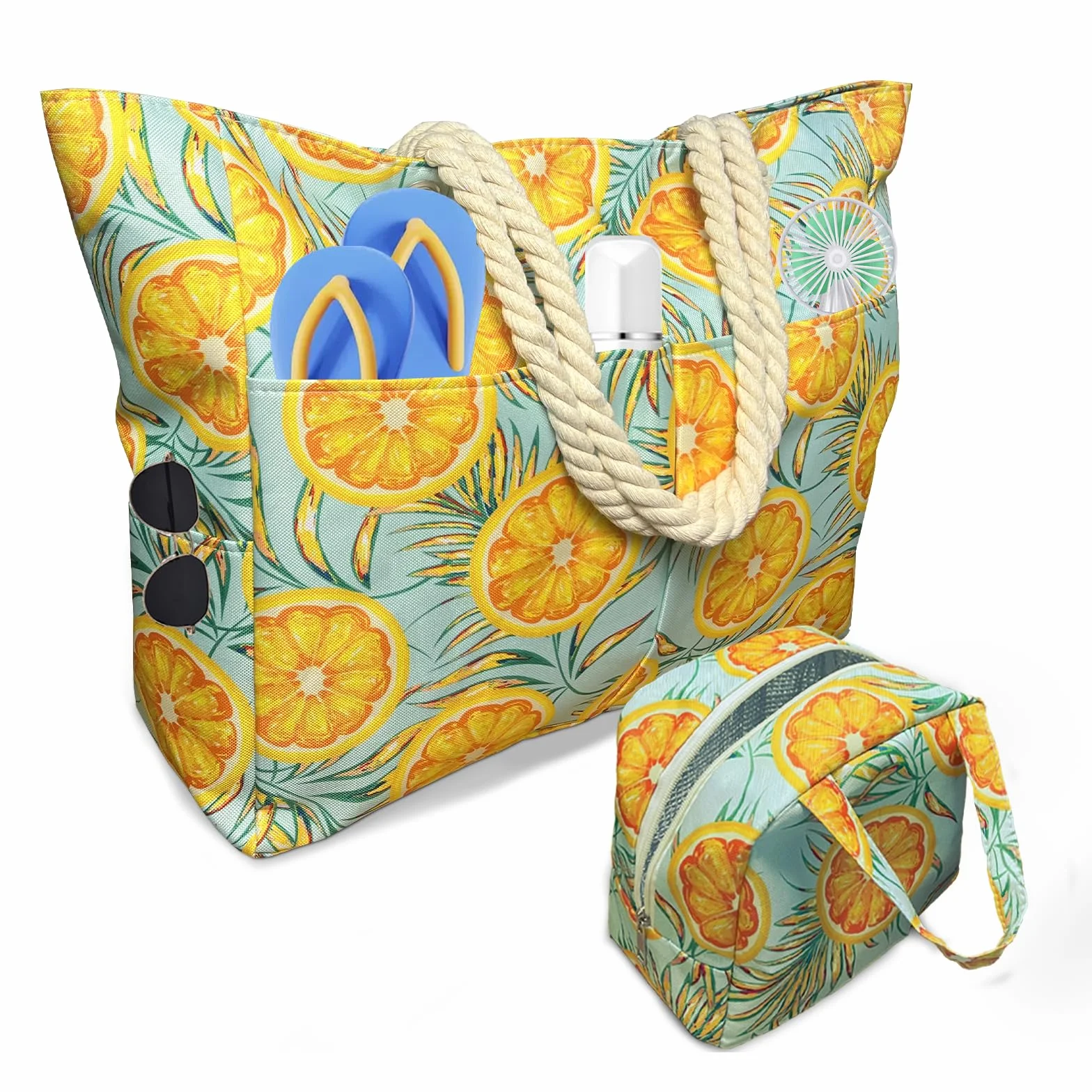 Borsa Spiaggia XXL 50L Arancione Donna Grande Impermeabile Pieghevole Termica con Cerniera