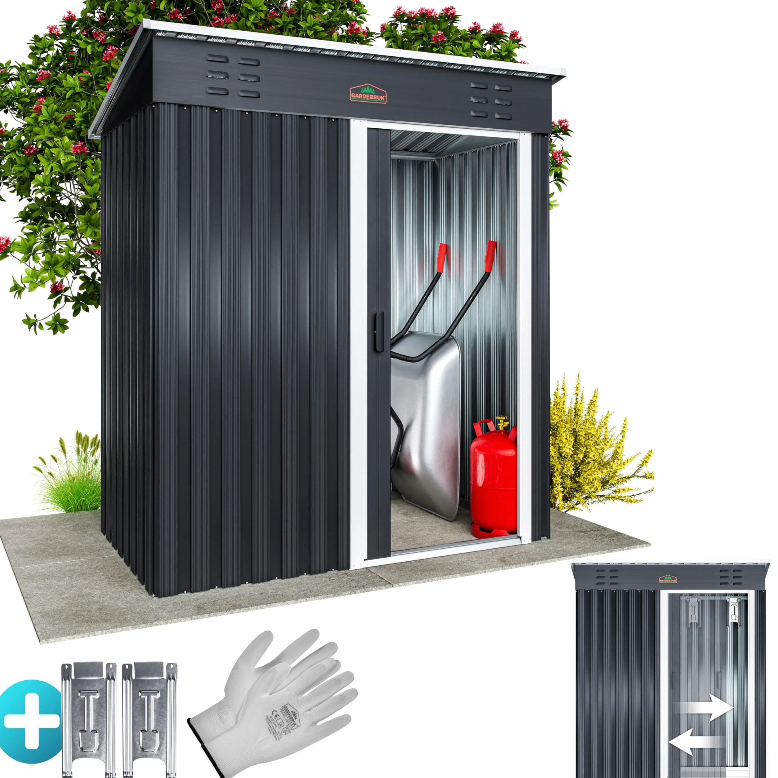 GARDEBRUK Casetta da Giardino Porta Attrezzi 185x165x90cm 1,5m² con Porta Scorrevole Armadio da Esterno in Metallo