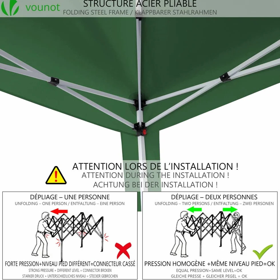 VOUNOT® Gazebo Pieghevole da Giardino 3x3 M Tenda Pop Up con 4 Sacchi di Sabbia e Sacca Trasporto Verde