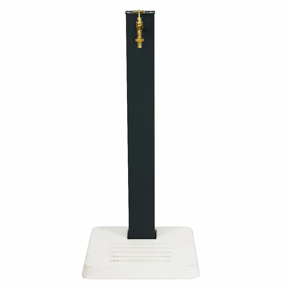 Fontana da Giardino Antracite con Base in Cemento, Fontana da Esterno in Acciaio Verniciato, Rubinetto in Ottone con Tubo Flessibile e Raccordo e portatubo, Fontanella per Esterni Made in Italy