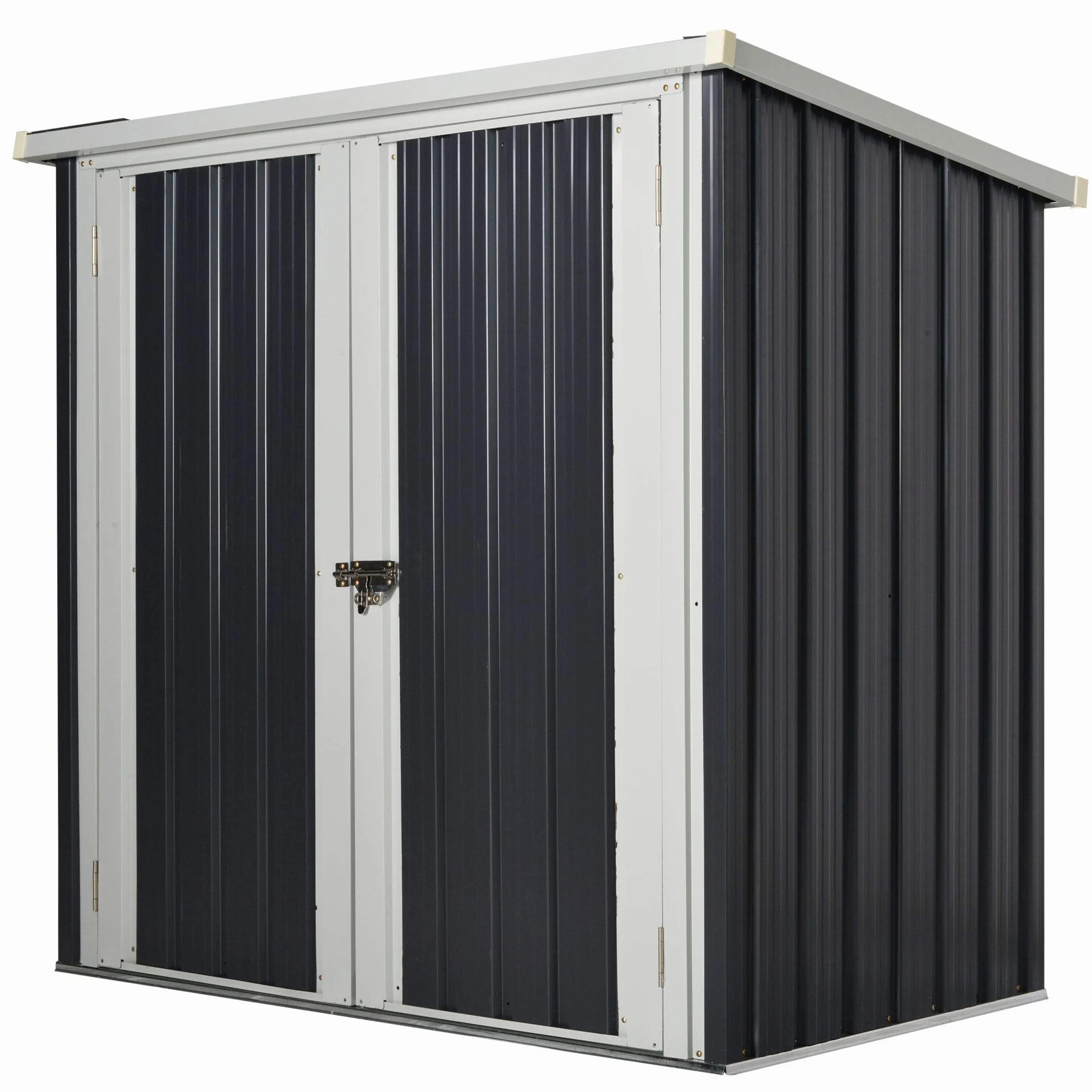 Outsunny Casetta da Giardino in Lamiera di Acciaio, Capanno a Doppia Porta con Sistema di Blocco, 147x86x134cm, Nero e Bianco