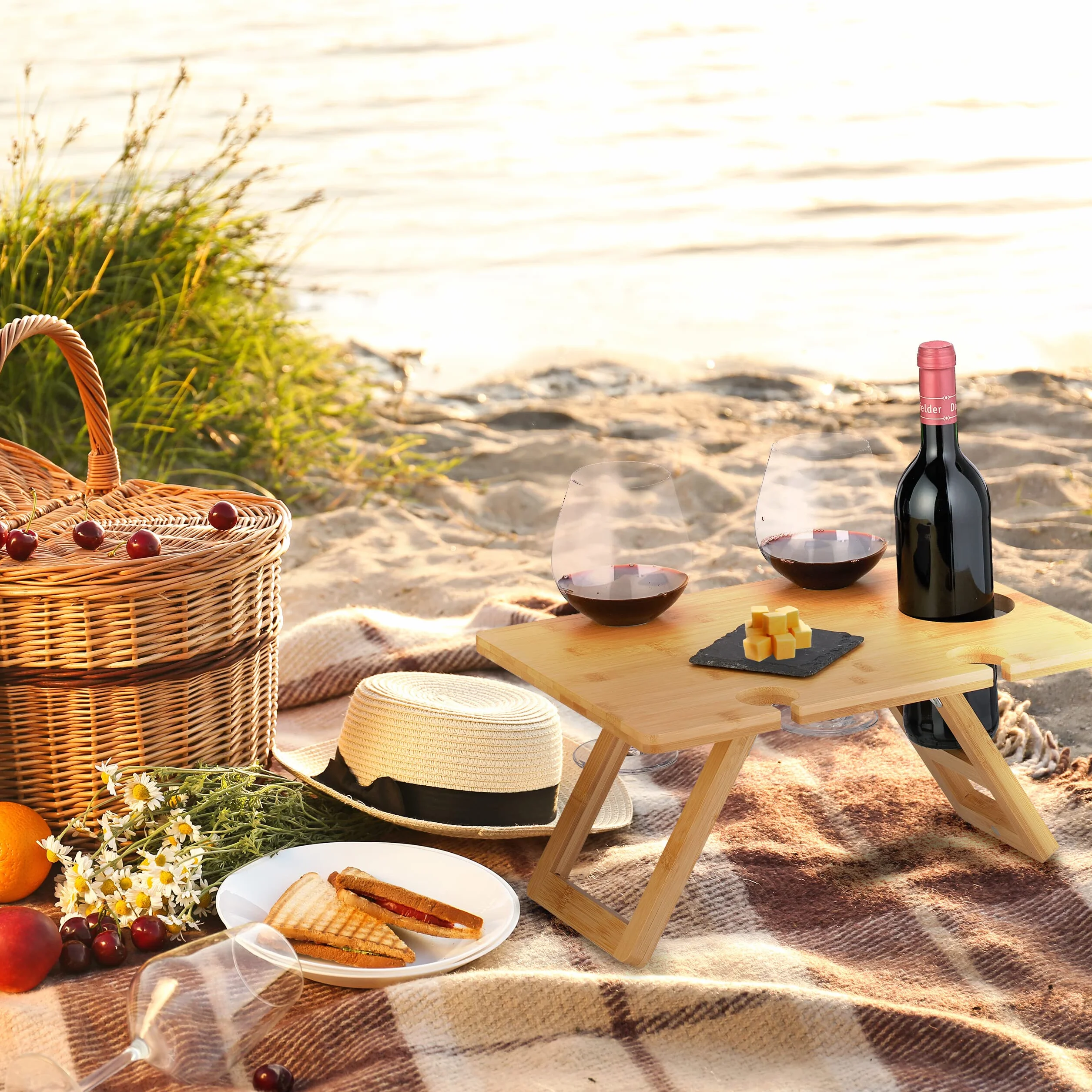 Relaxdays Tavolino Pieghevole Bambù Vassoio Letto Picnic Gambe Richiudibili 20x40x30 cm Naturale