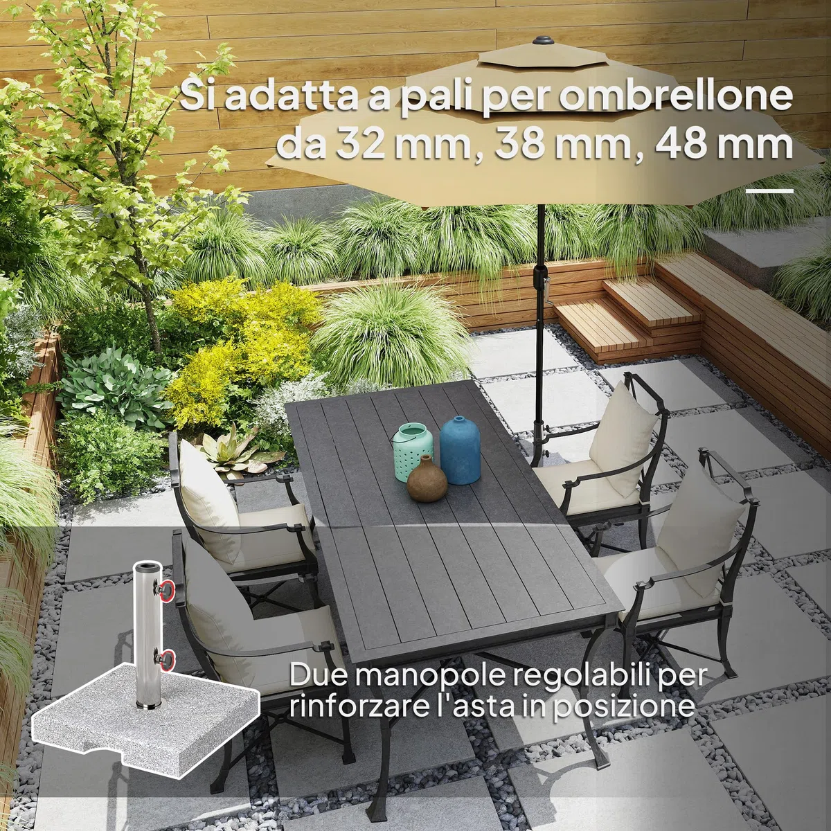 Outsunny Base per Ombrellone in Granito da 21 kg, Base Quadrata per Ombrelloni da Esterno con Maniglie e 2 Manopole Regolabili, Ideale per Giardino, Patio, Bordo Piscina, Grigio