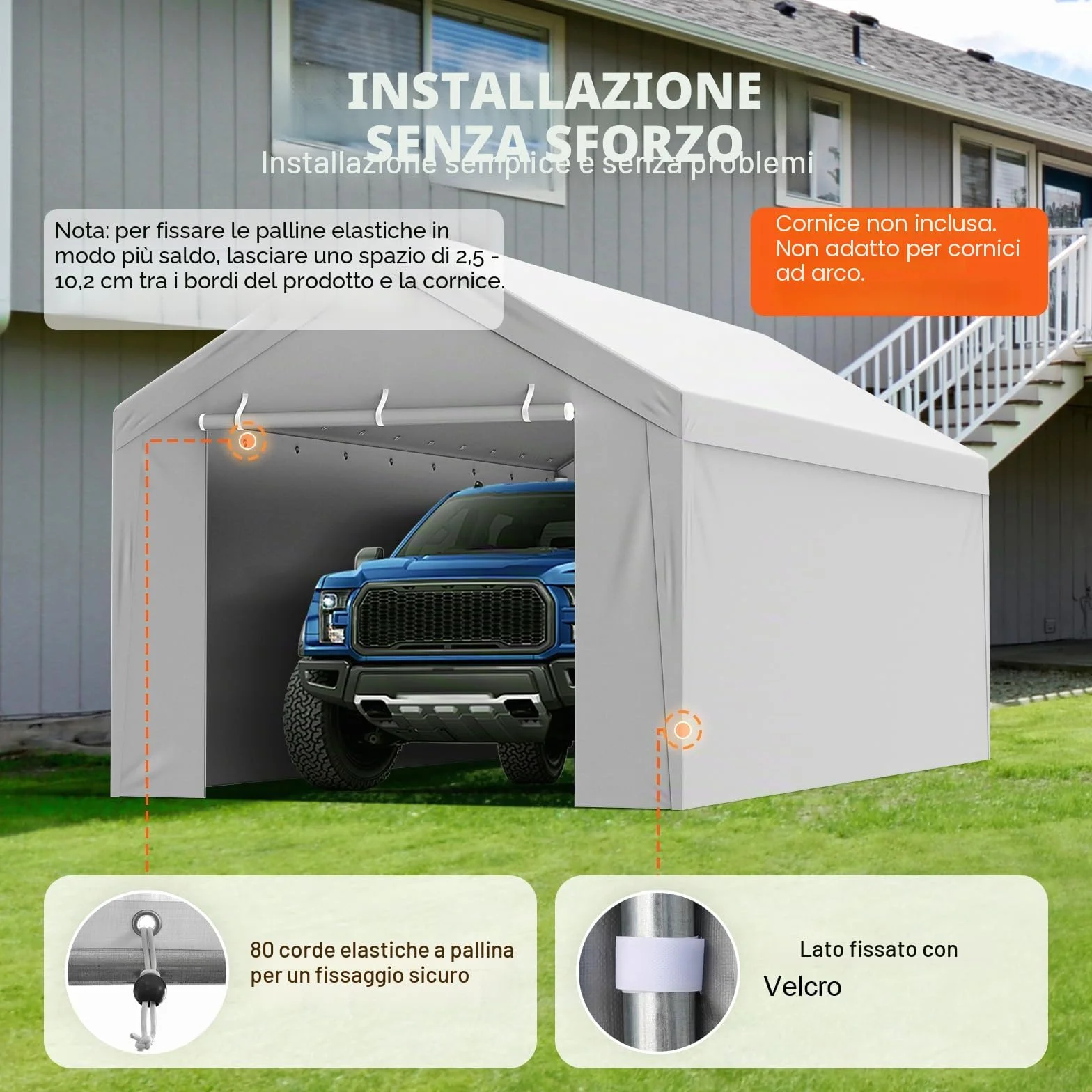 VEVOR Tendalino di ricambio per posto auto coperto parete laterale 10x20ft, impermeabile e protetto dai raggi UV, bianco (telaio non incluso)