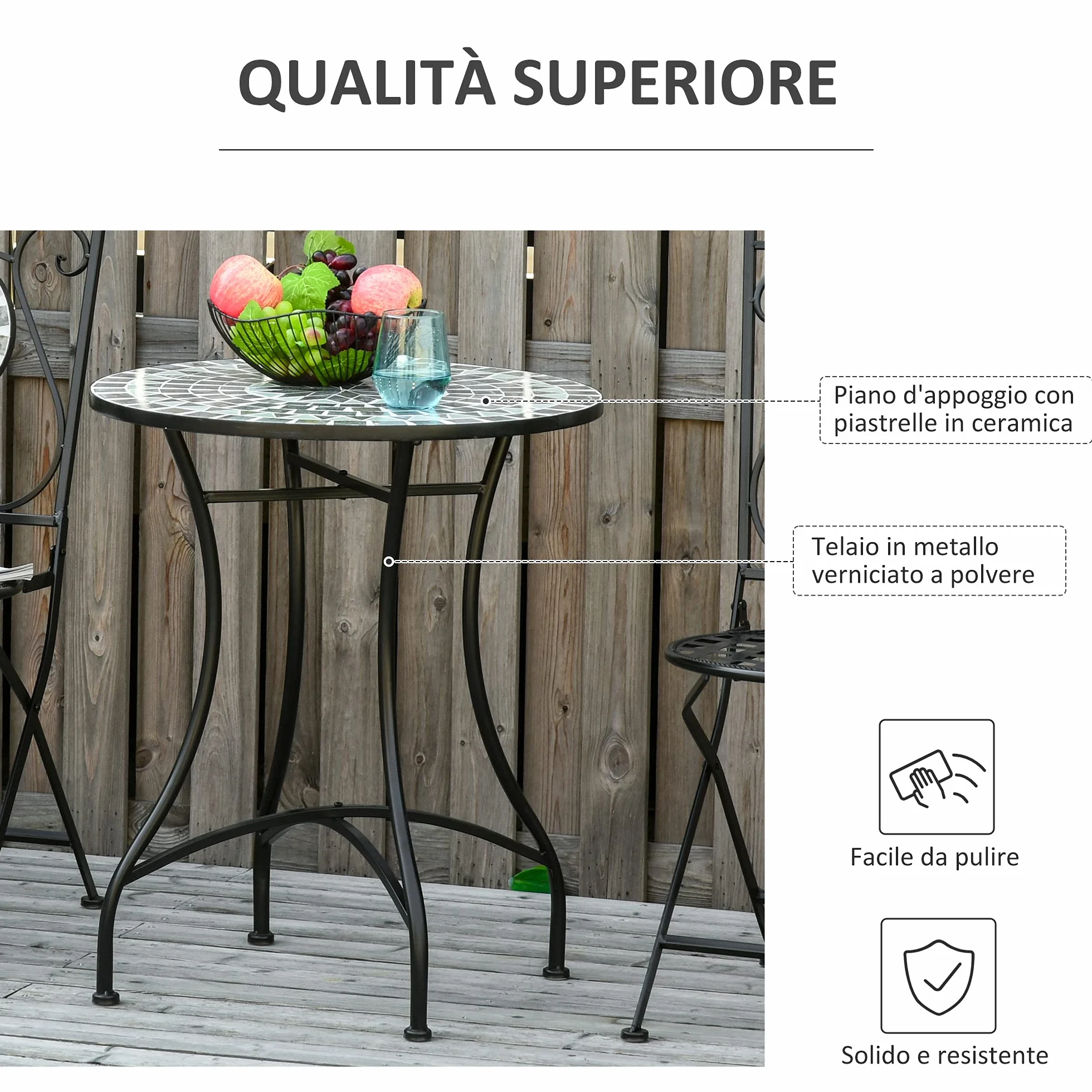 Outsunny Tavolino da Giardino in Metallo e Ceramica Ф60x71cm Nero