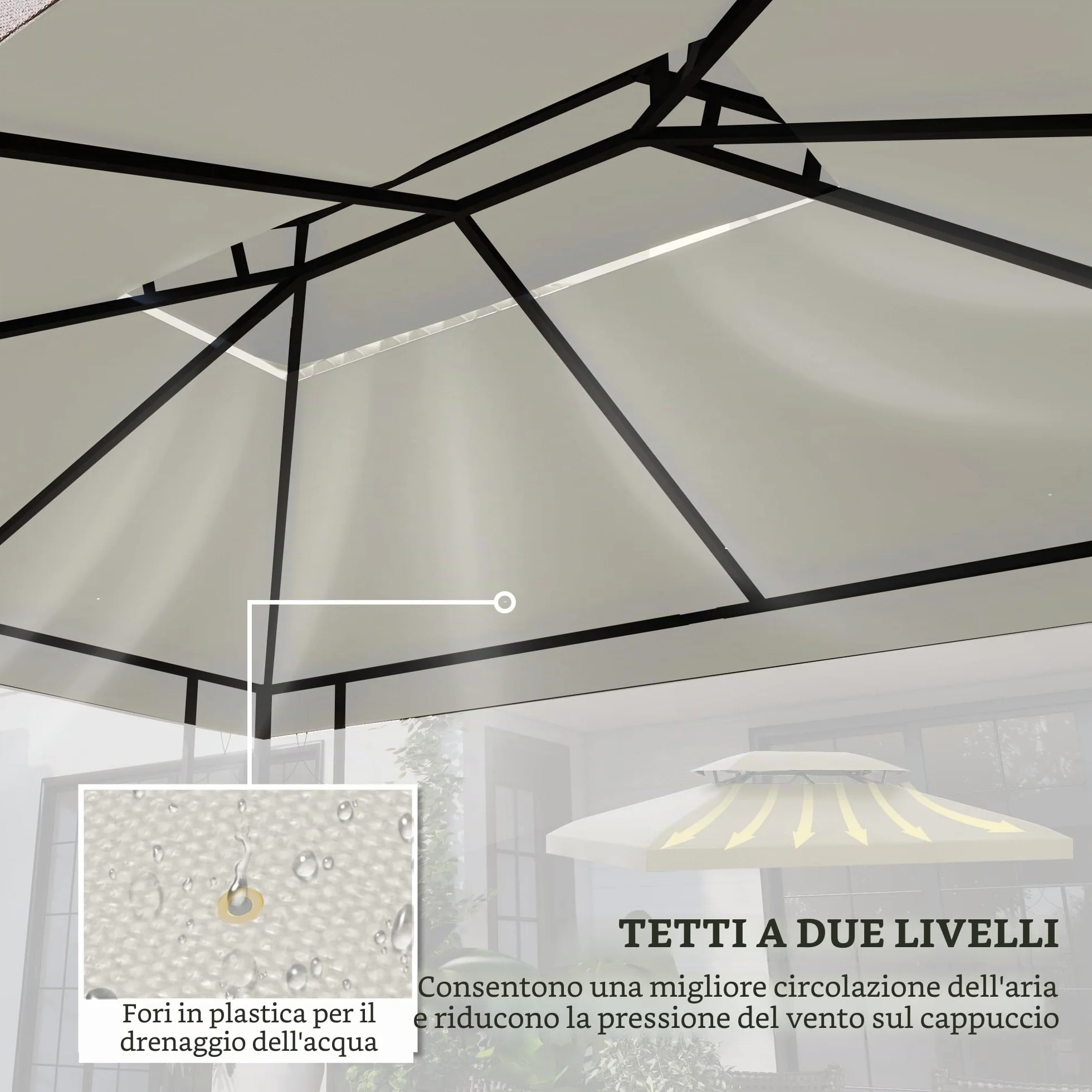 Outsunny Copertura per Gazebo da Giardino Tetto Sostitutivo Anti-UV Impermeabile 3x4m Beige