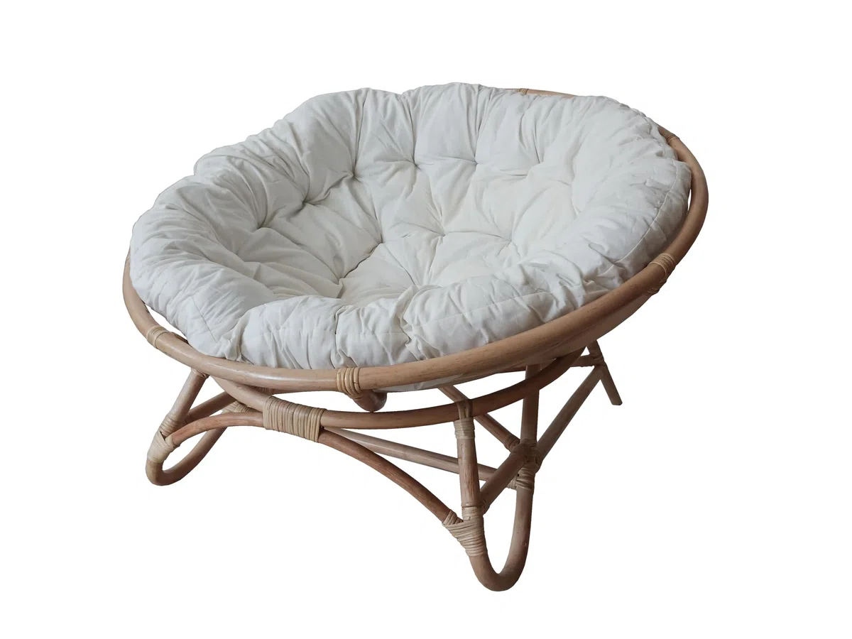 Poltrona in rattan naturale Papasan Ø 115 con cuscino, rotonda per esterno giardino veranda