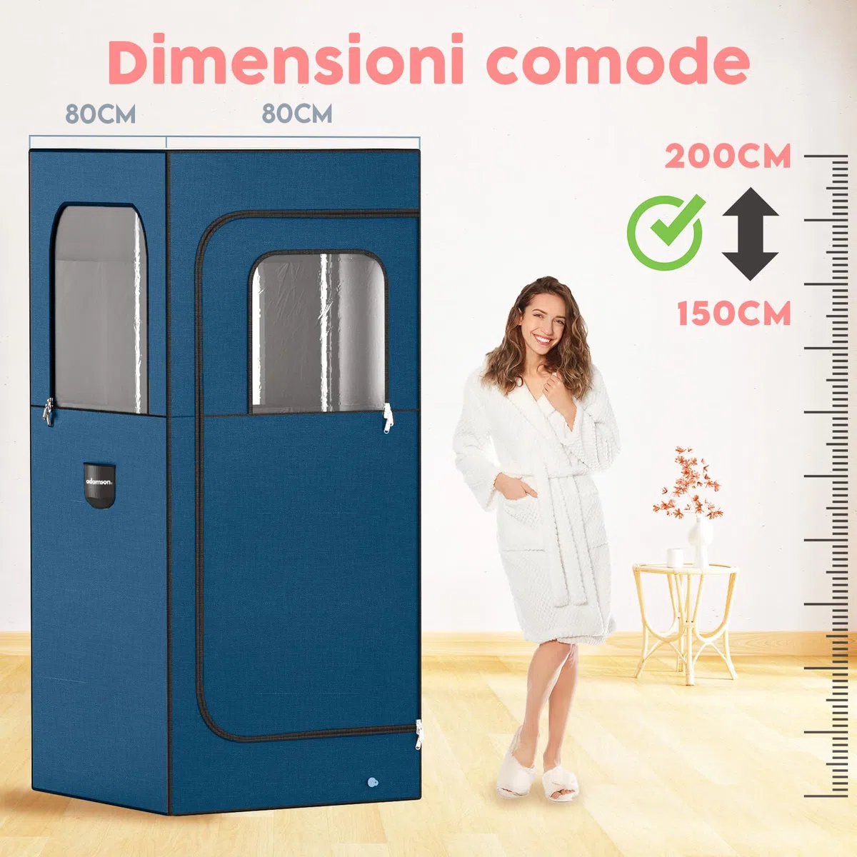Adamson Sauna Portatile a Vapore 1000W 2.6L Vasca Sauna da Casa Sedia Telecomando Massaggiatore Pedale Tappettino Antiscivolo Blu