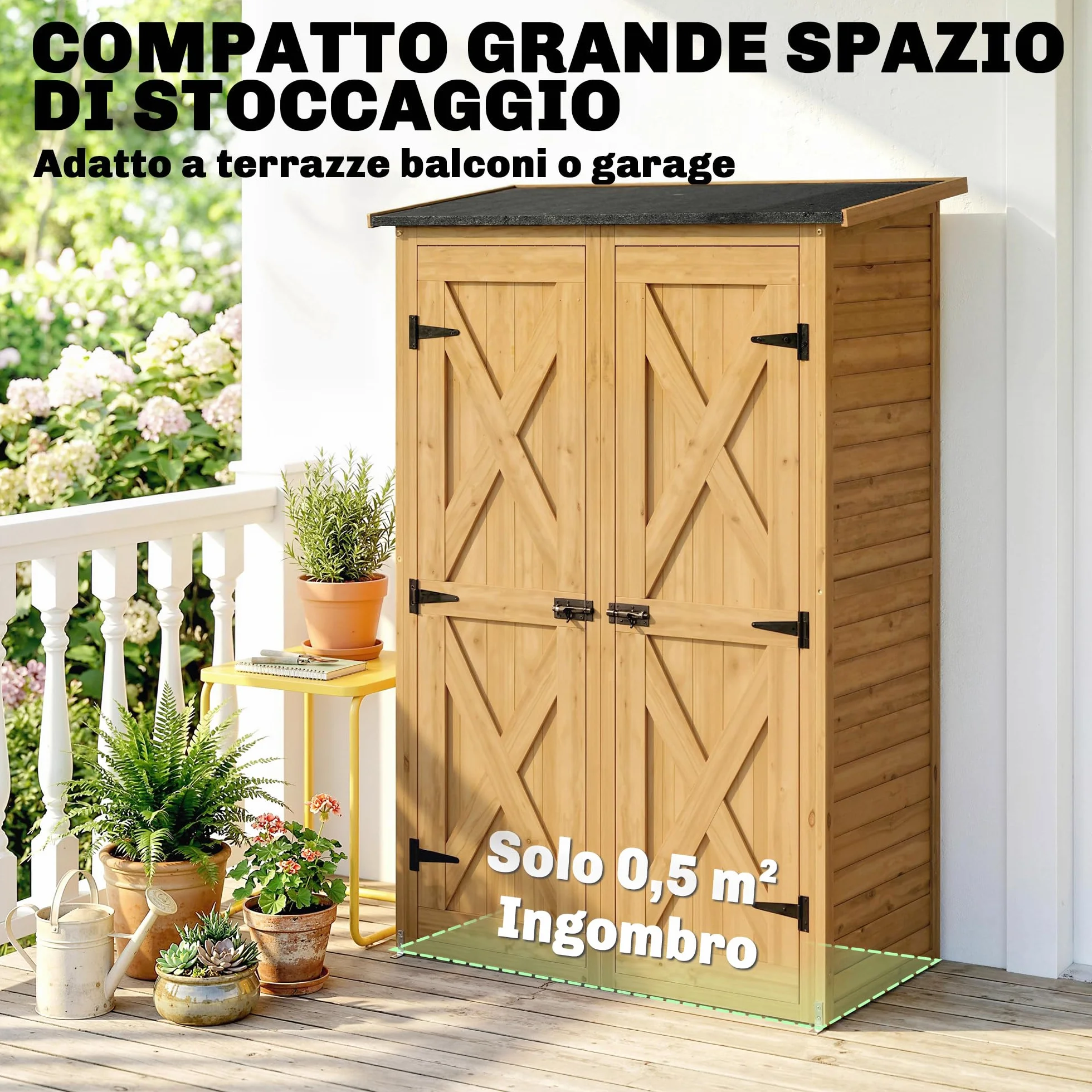 Outsunny Armadio da Giardino Legno Abete Casetta Attrezzi 2 Ripiani Doppia Porta Chiavistelli Tetto Inclinato 115x53x156 cm Marrone