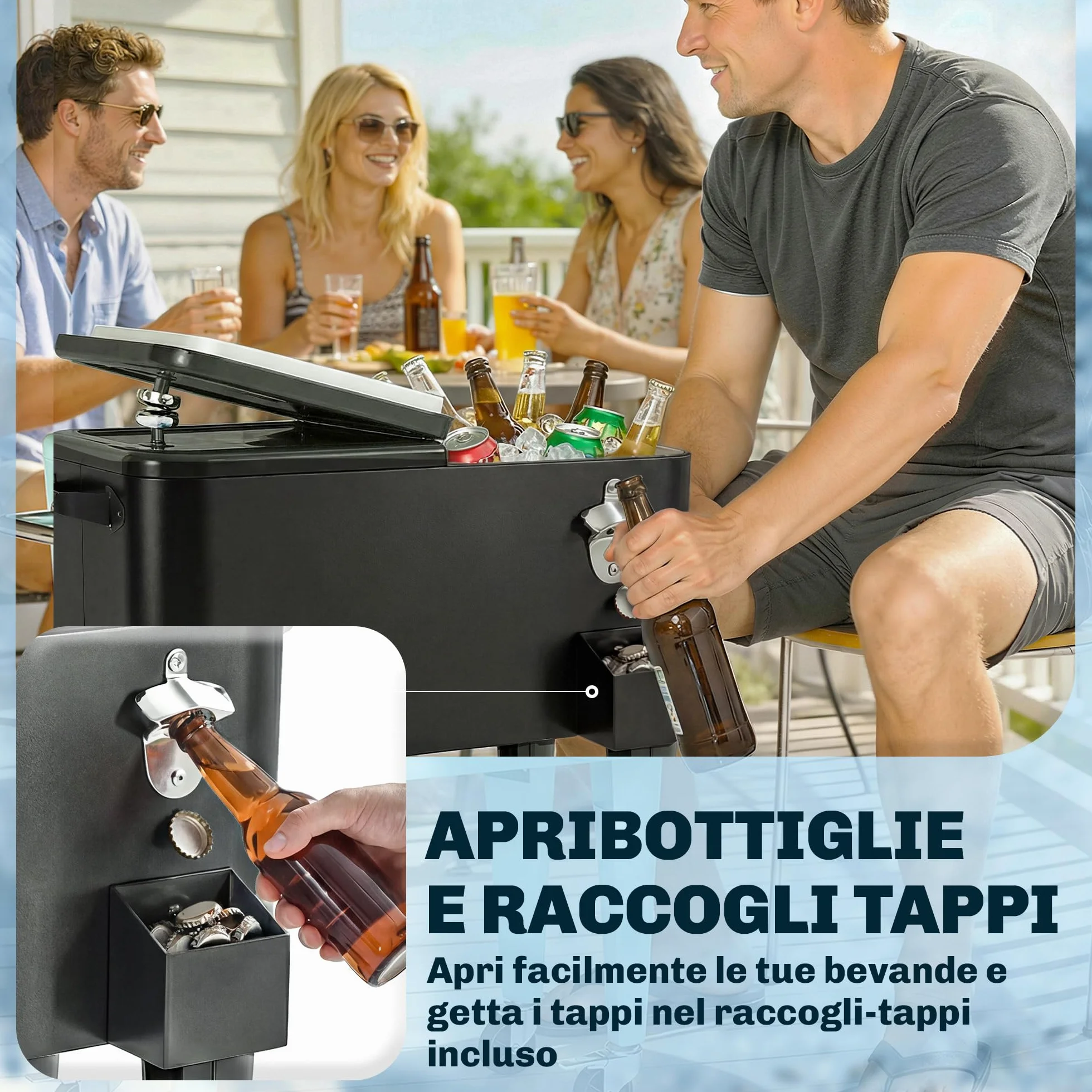 Outsunny Ghiacciaia da Giardino 76L, Carrello Portavivande con Ruote Bloccabili, Nero