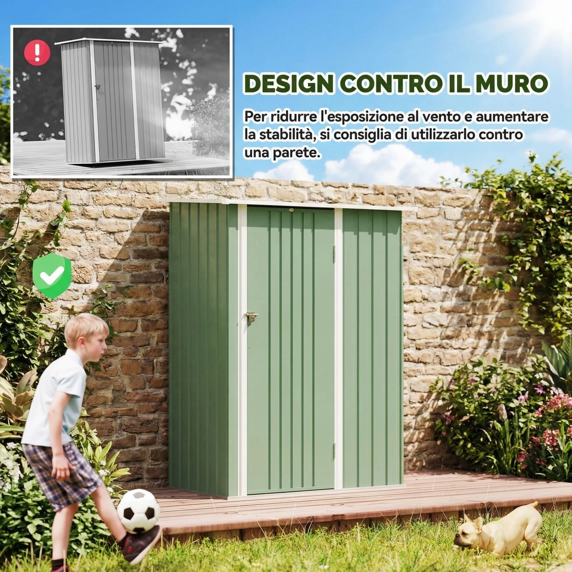 Outsunny Casetta da Giardino 1.07m² Acciaio Zincato Porta Attrezzi 142x86x189 cm Verde Chiaro
