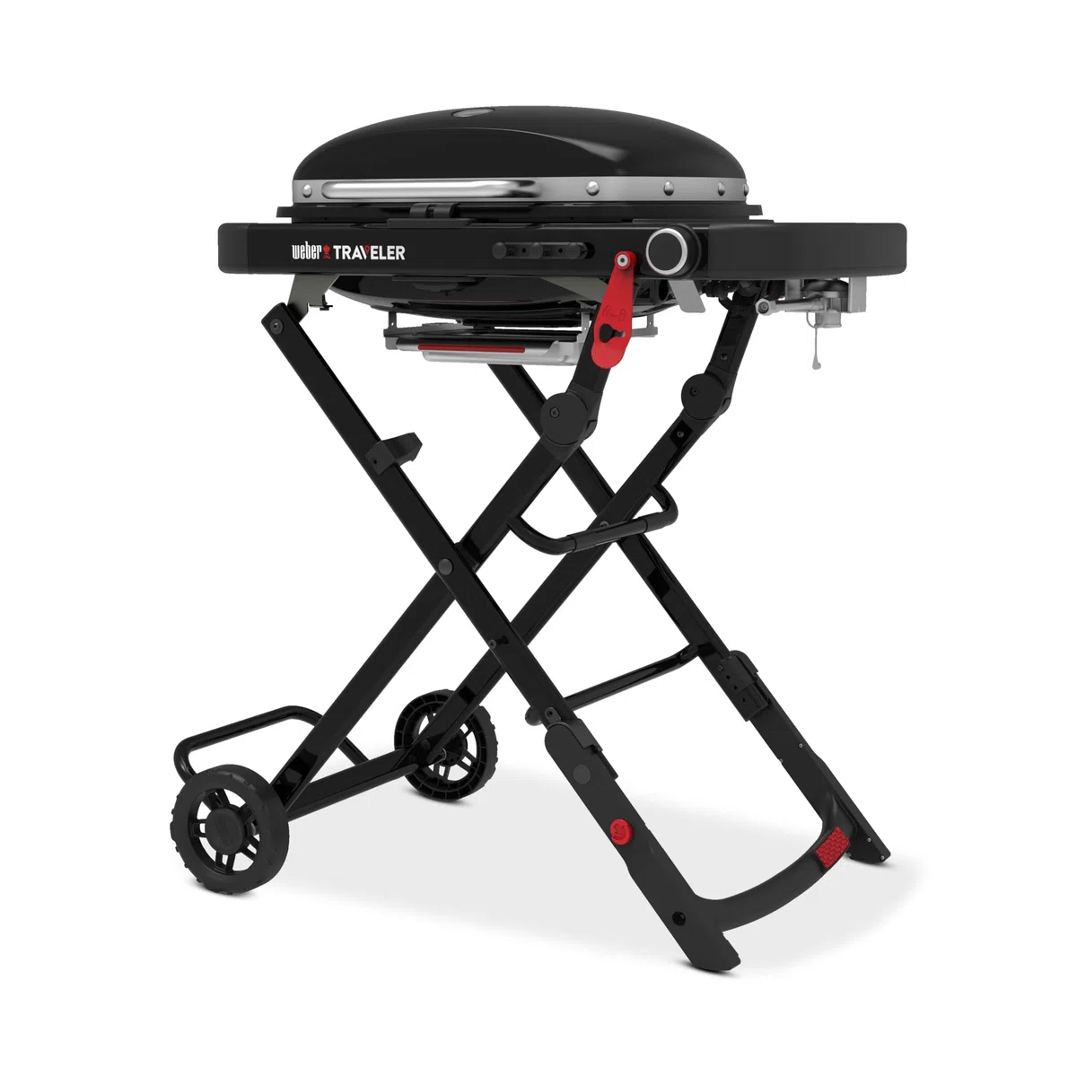 Weber Traveler Compact Barbecue a Gas, Griglia 52x36 cm, BBQ Portatile, Carrello Ripiegabile, Nero