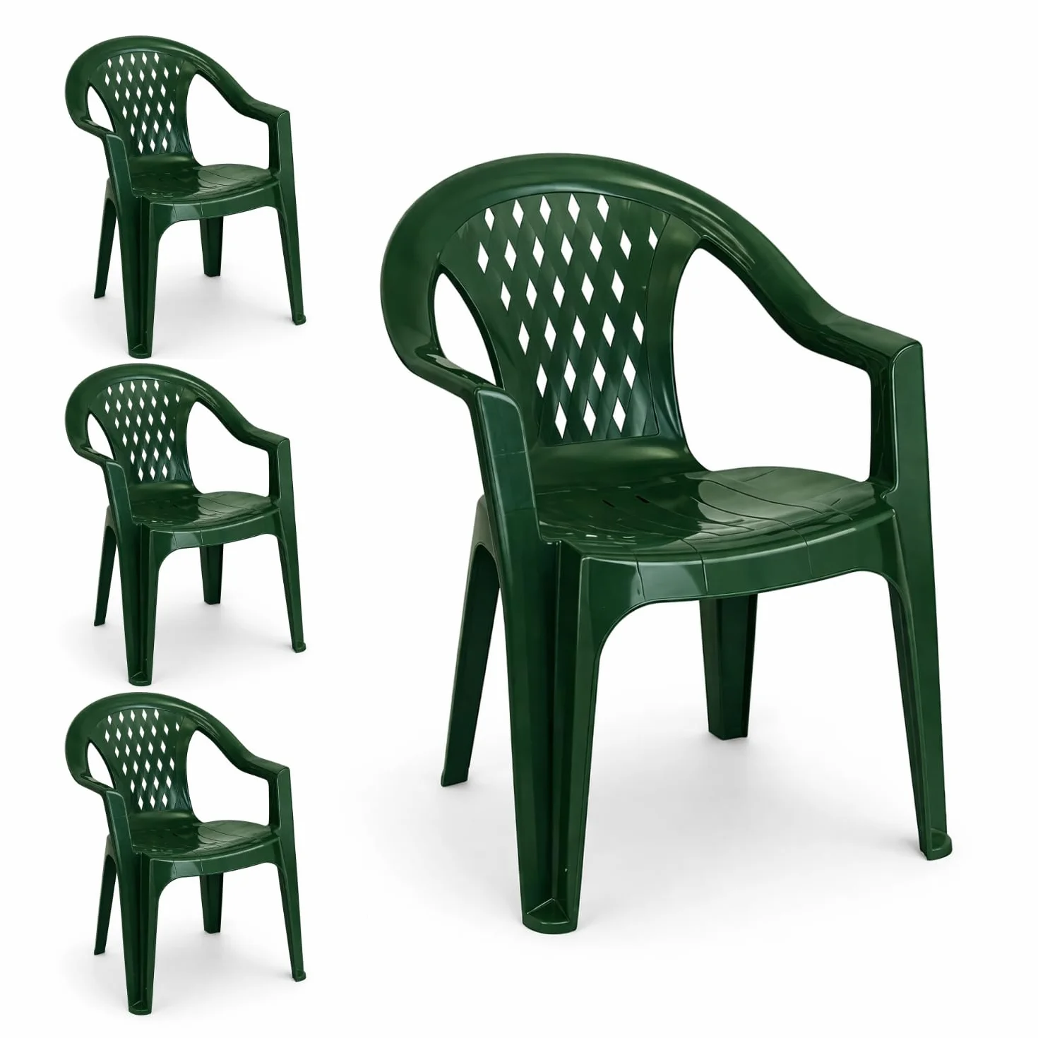 PALUPLUS Set 4 Sedie da Giardino in Polipropilene Verde 57x61,5x79 cm Impilabile per Esterno ed Interno Made in Italy