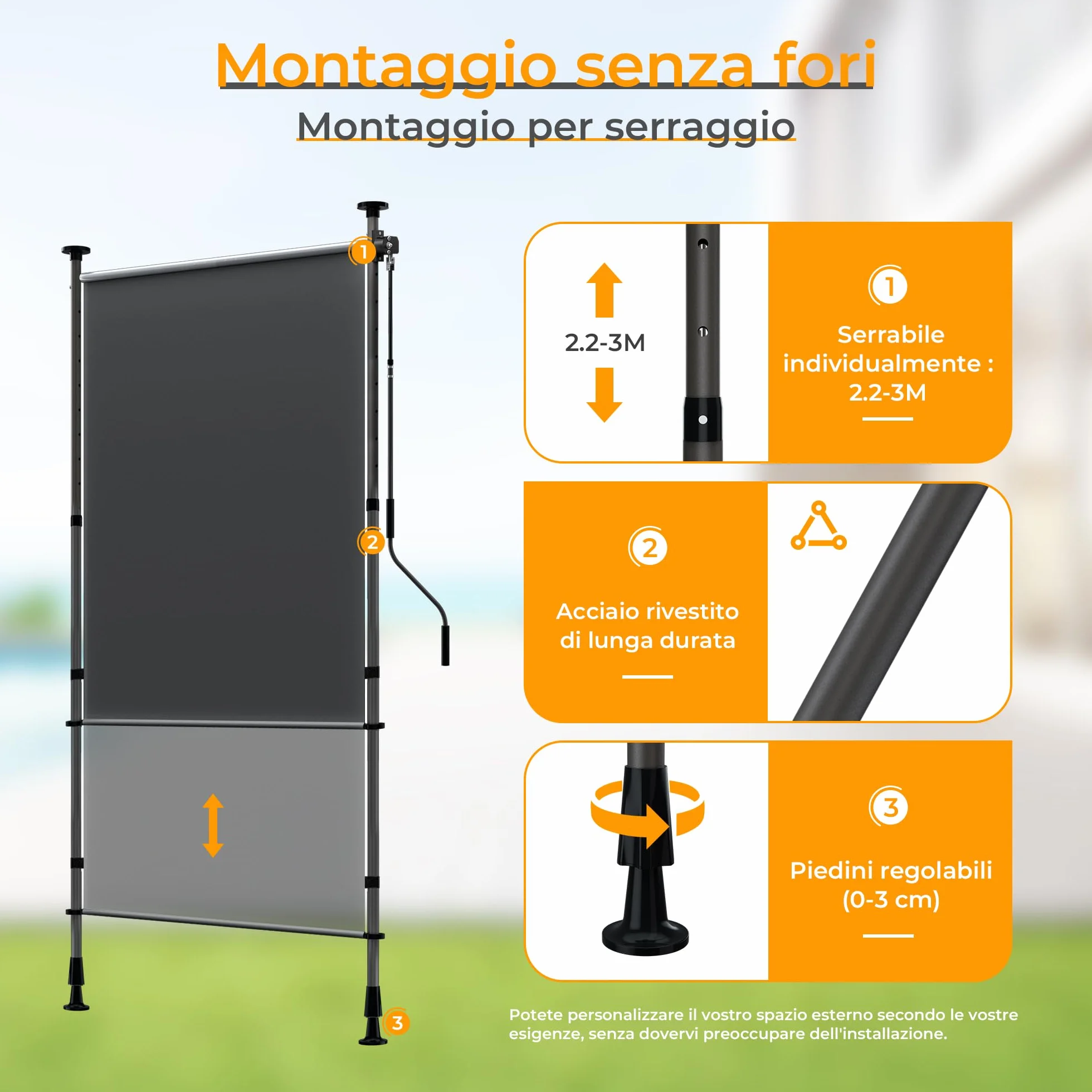 HOMEDEMO Tenda da Sole Verticale Regolabile 200x(220-310) cm Antracite Impermeabile Anti-UV