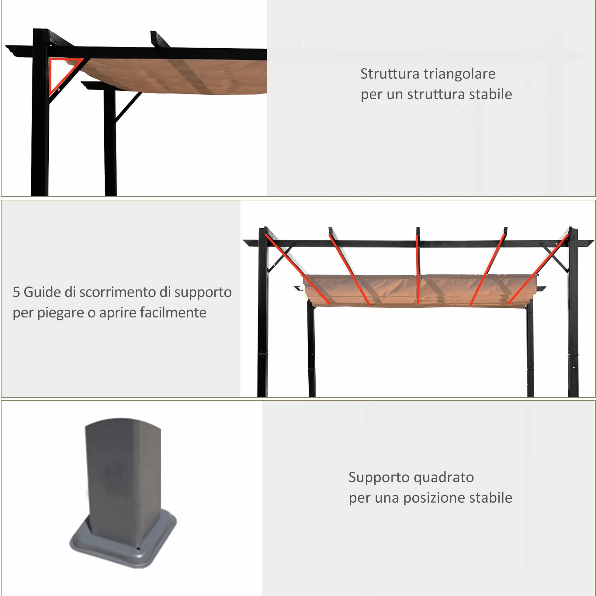 Outsunny Pergolato da Giardino 3x4m Gazebo Pergola Esterno Grigio Marrone