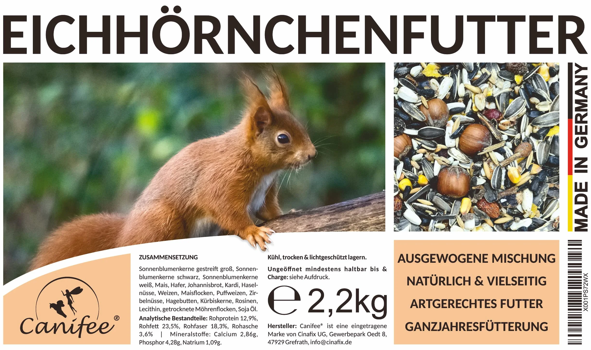 Cibo per scoiattoli 2,2 kg, miscela naturale e completa per tutto l’anno con extra porzione di nocciole – adatto anche per scoiattoli striati