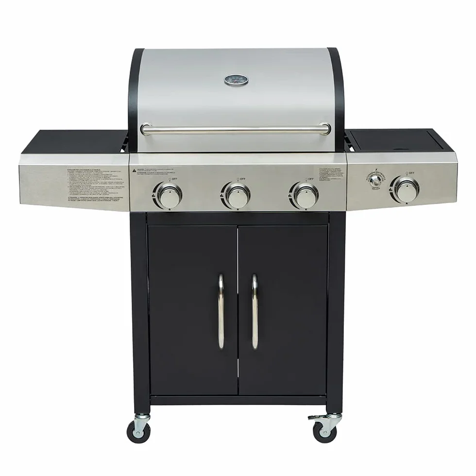 Arsard Barbecue a Gas Professionale XXL 4 Fuochi 13 KW Griglia In Ghisa Acciaio Inox